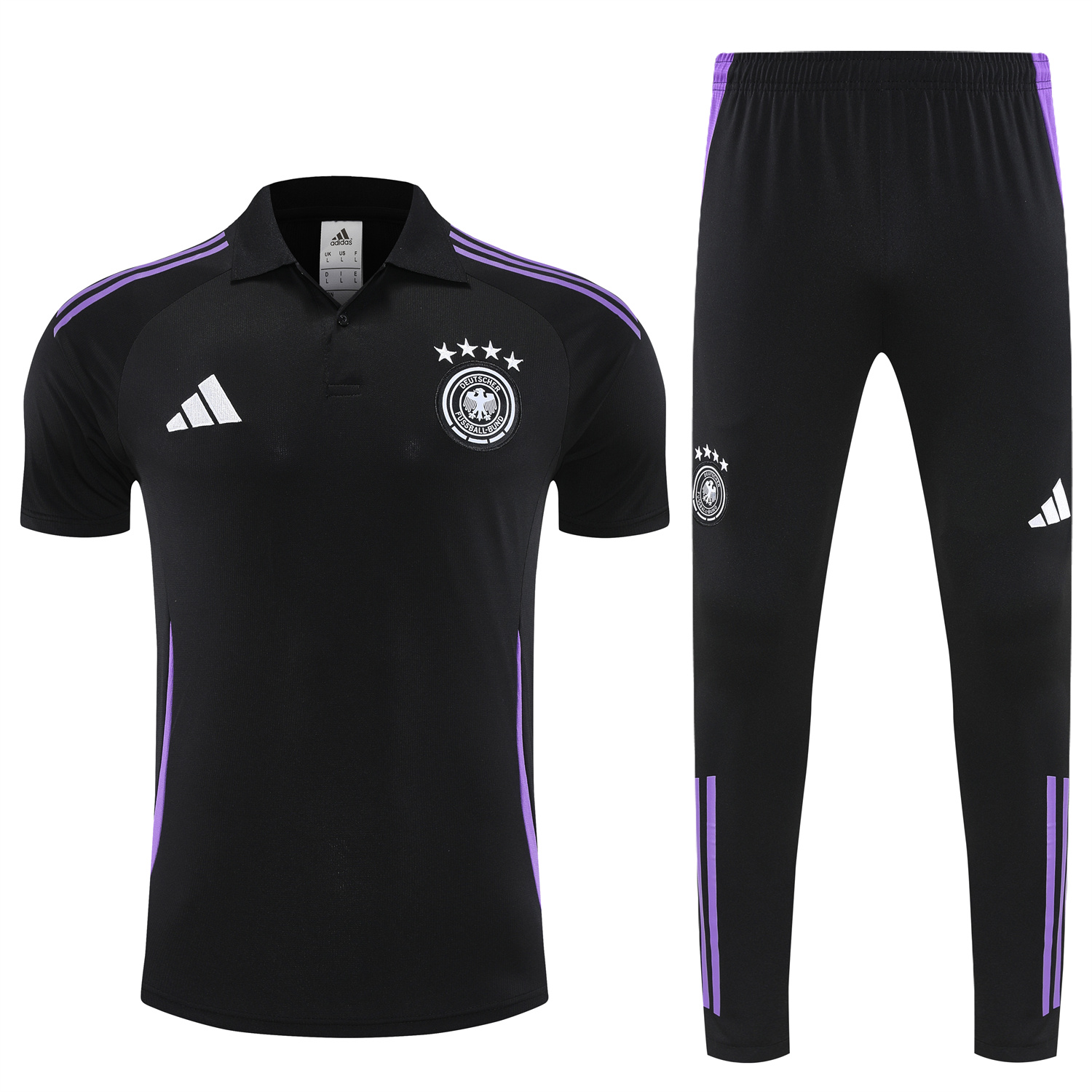 foot-Germany 25-26 POLO Short-Sleeve Training Set - Black Top and Pants