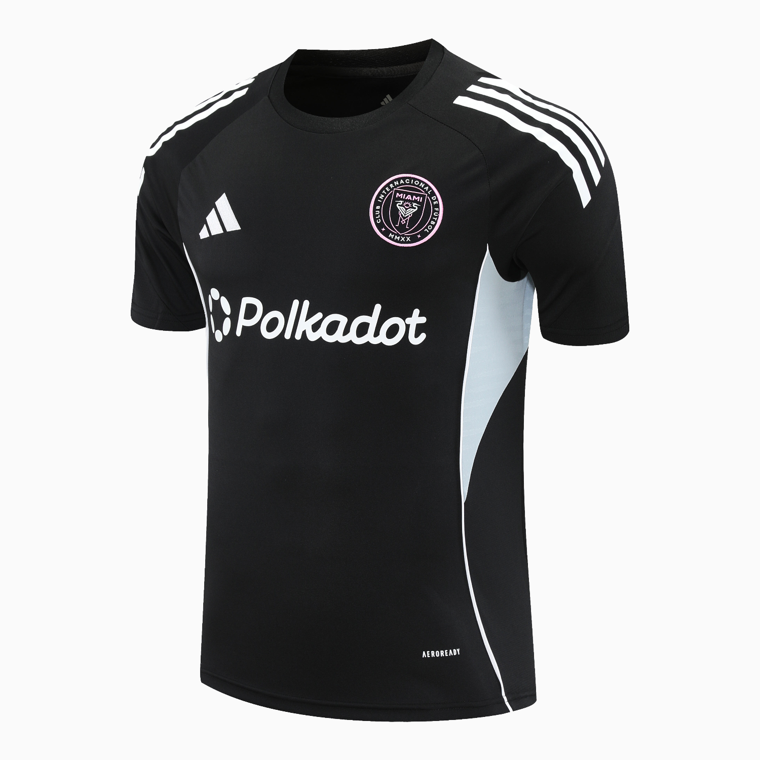 foot-INT M.A.M 25-26 Short-Sleeve Training Set - Light Grey Stripes Black Top & Black Shorts