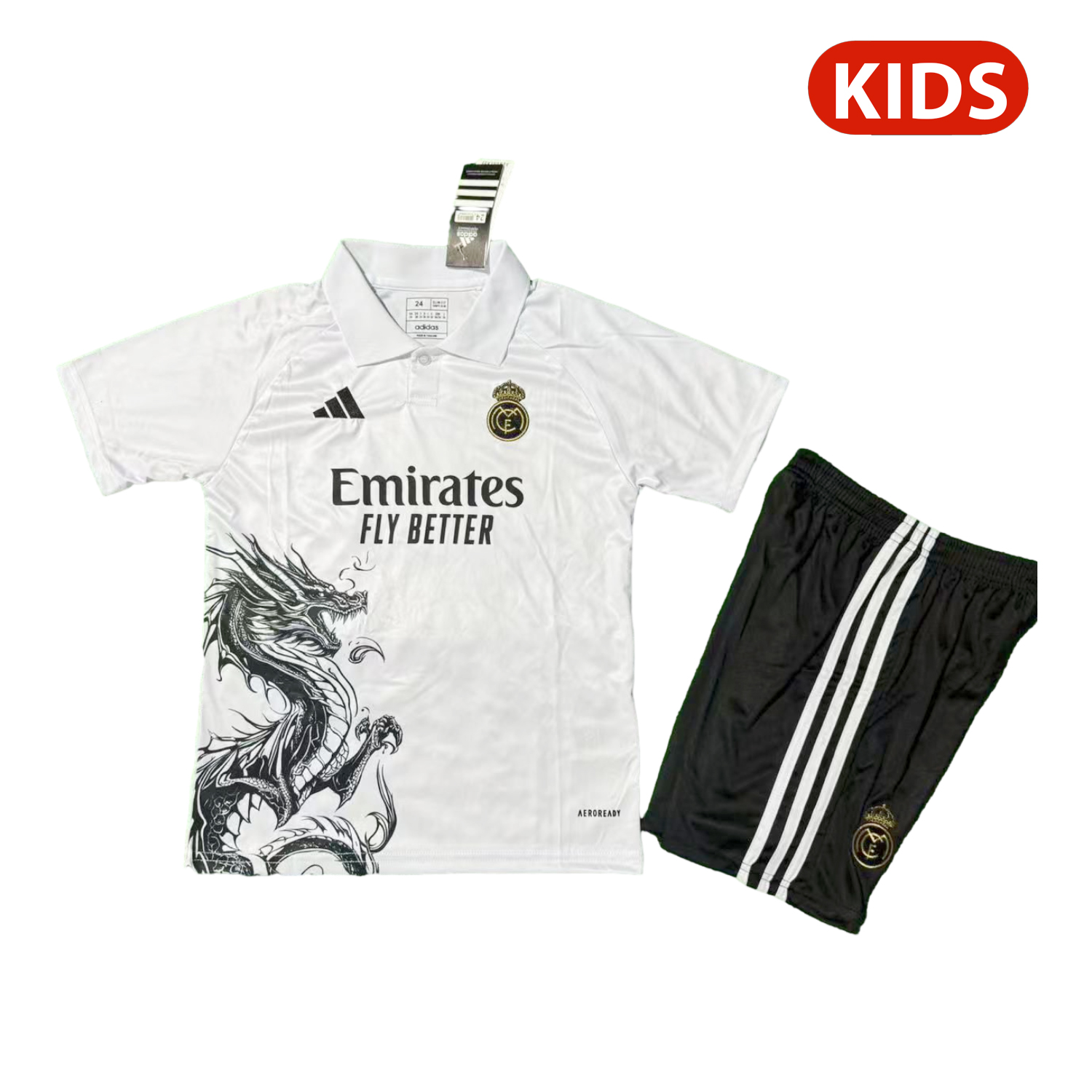 foot-Real Madrid 25-26 Black Dragon White Special Polo Kids Kit