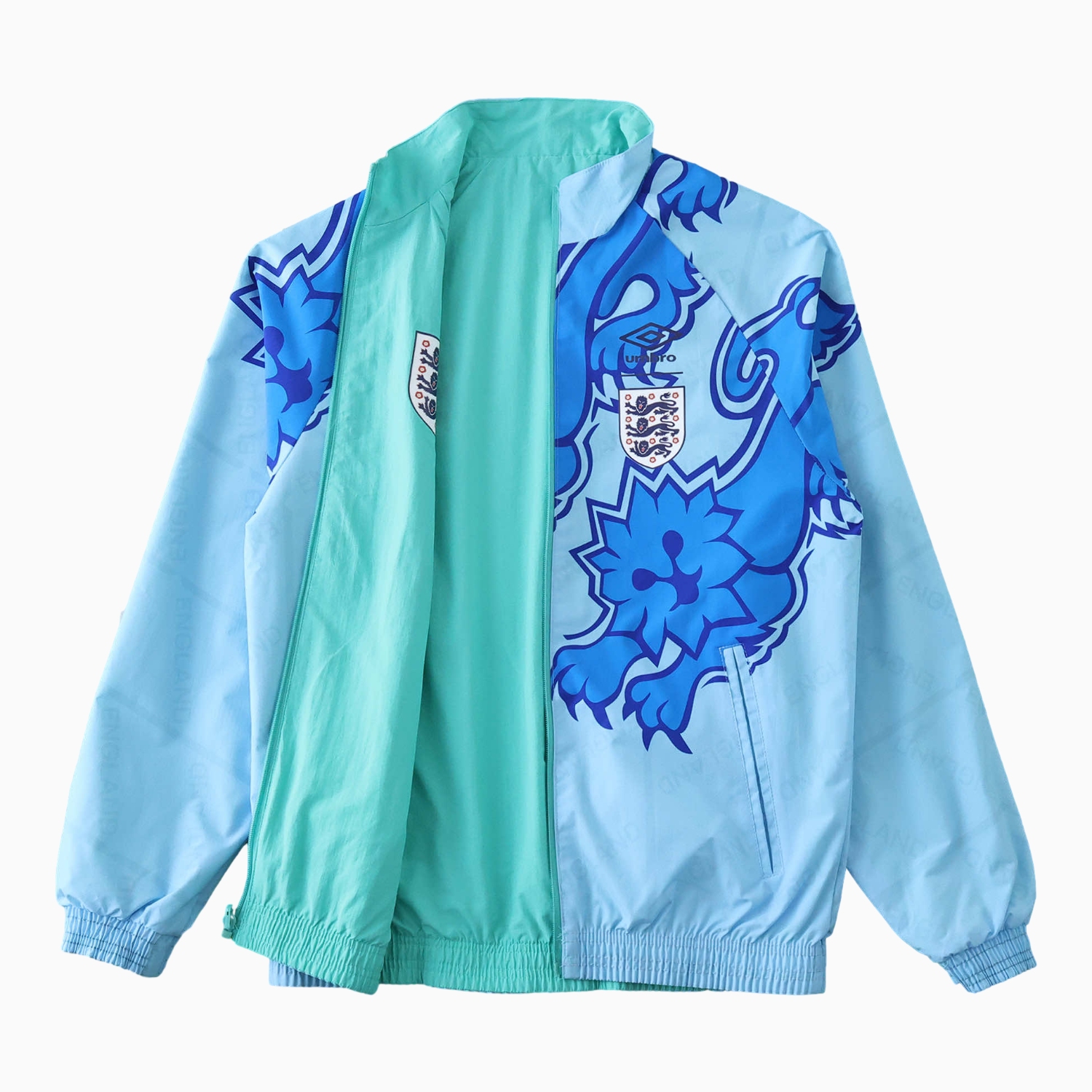 foot-Retro England 1992 Third Double Sided Reversible Windbreaker - Blue & Green