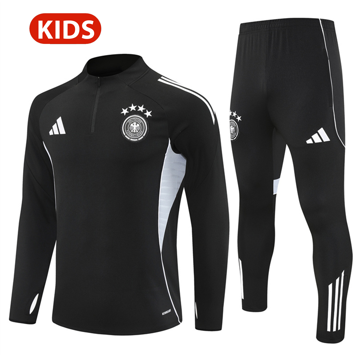 foot-Germany 25-26 Kids Long Sleeve Training Set - Black Top and Black Pants