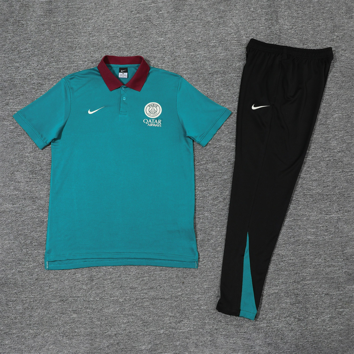 foot-Paris Saint-Germain PSG 25-26 POLO Short-Sleeve Training Set - Blue Green Top and Black Pants