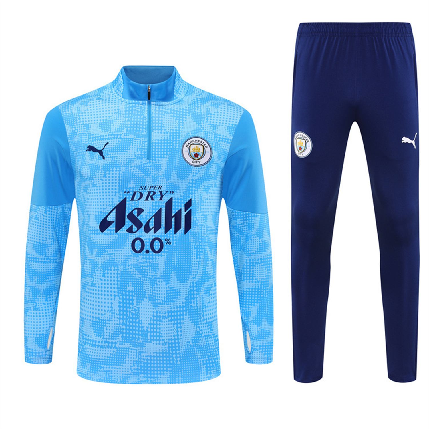 foot-Manchester City 25-26 Kids Long Sleeve Training Set -Light Blue Top & Deep Blue Pants