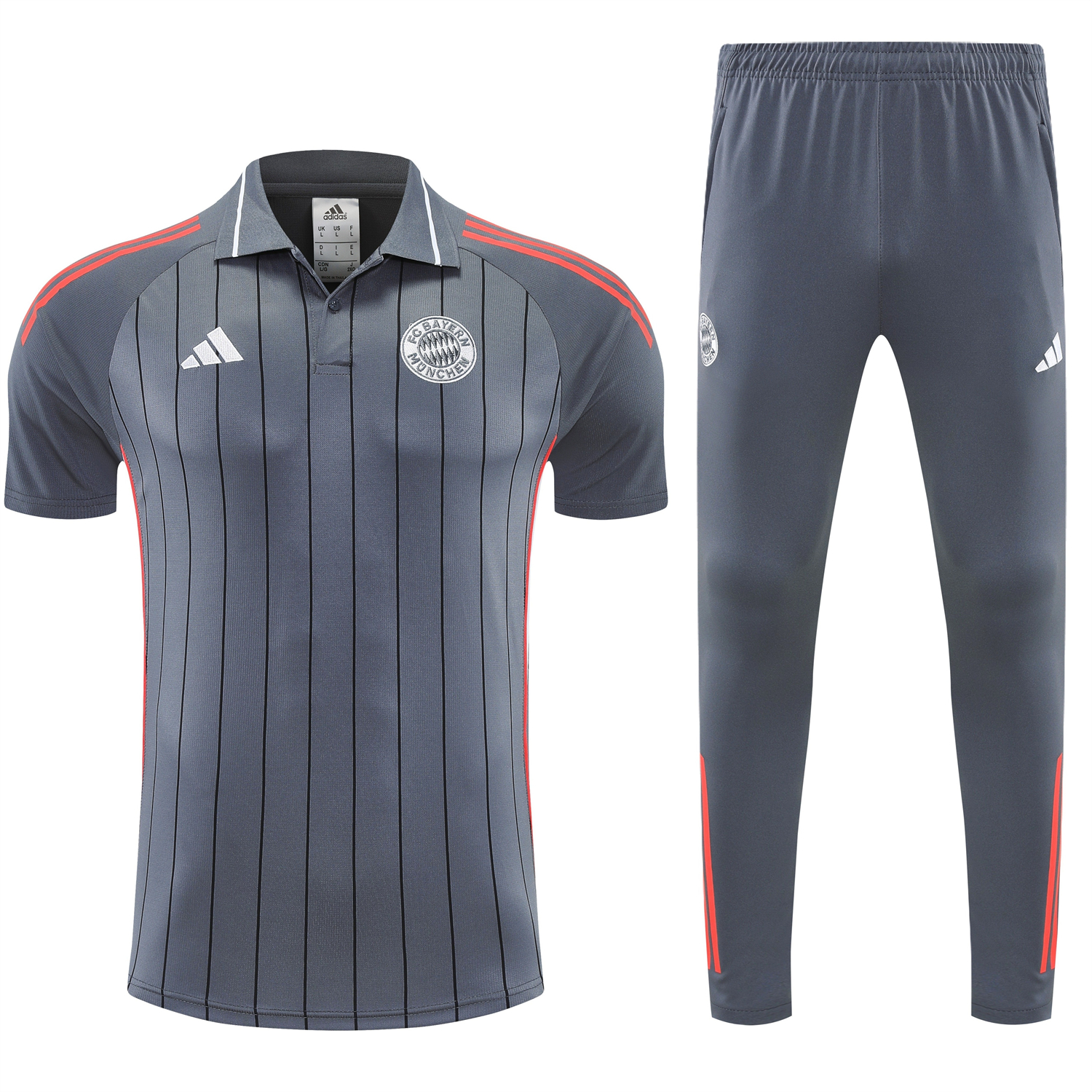 Unitedfootballkit.com | Bayern Munich 25-26 POLO Short-Sleeve Training Set - Deep Grey Top and Pants -Customize Name, Number and Patch | Worldwide Shipping