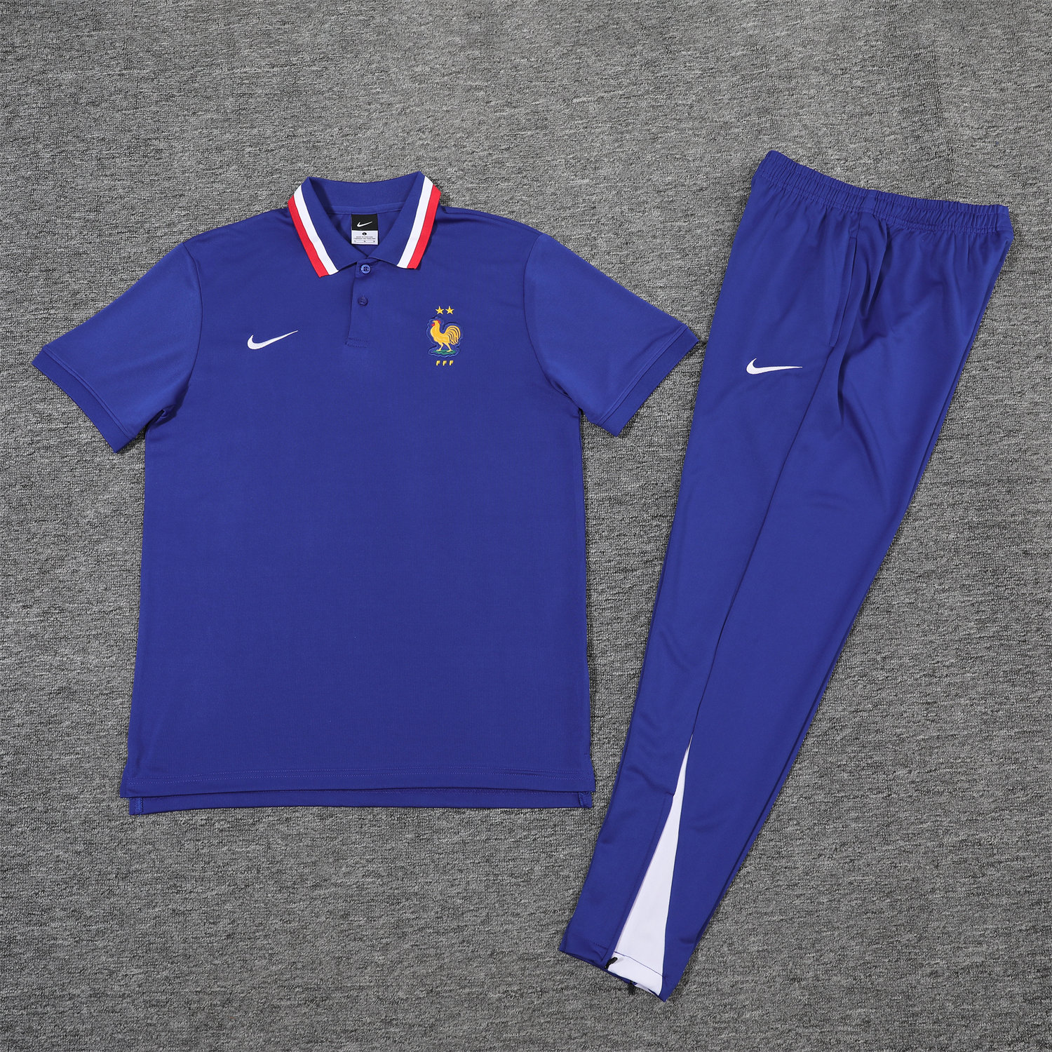 foot-France 25-26 POLO Short-Sleeve Training Set - Blue Top and Pants