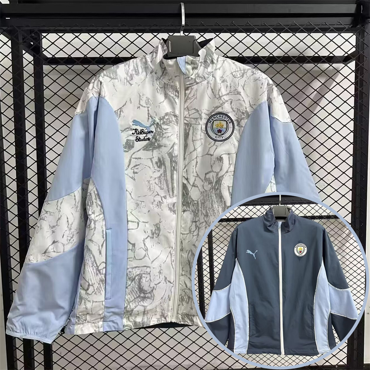 foot-Manchester City 25-26 Double Sided Reversible Windbreaker - Deep Blue & White