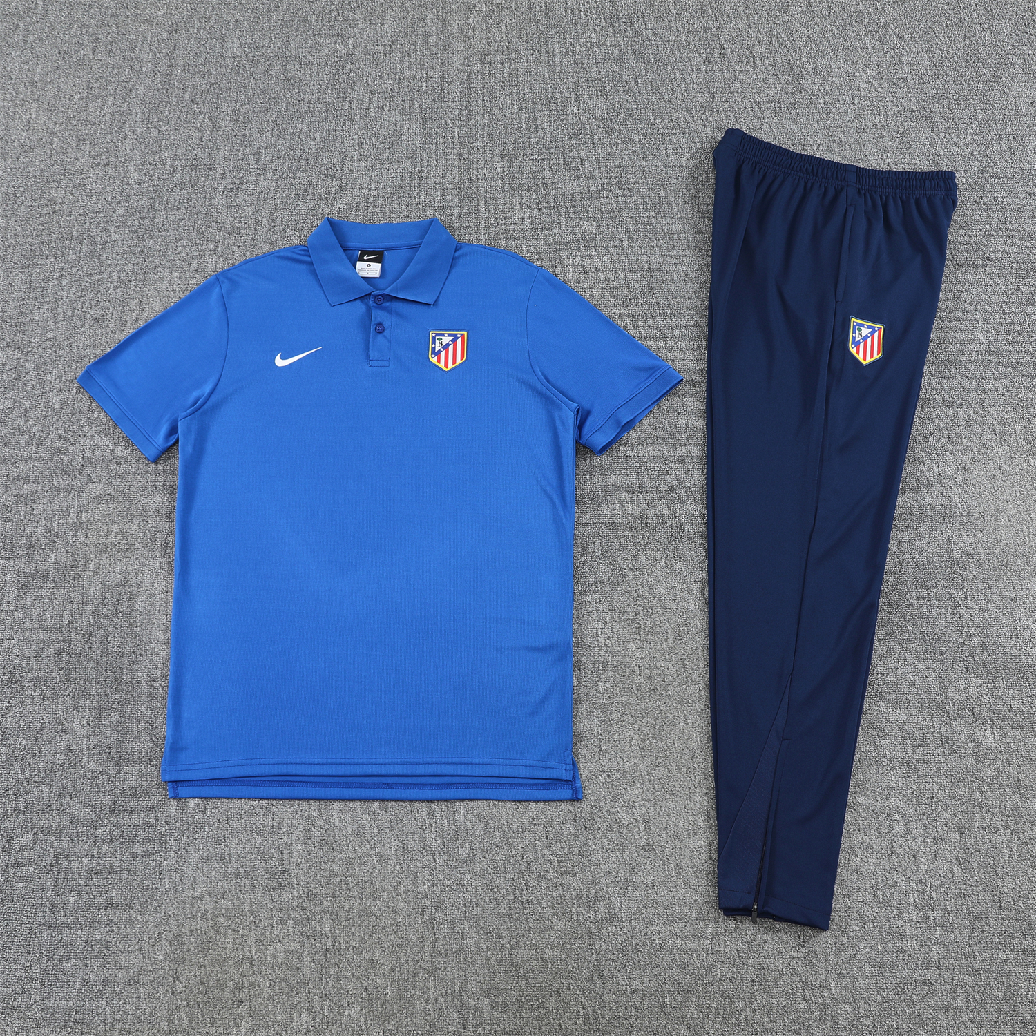 Unitedfootballkit.com | Atletico Madrid 25-26 POLO Short-Sleeve Training Set - Ocean Blue Top & Deep Blue Pants -Customize Name, Number and Patch | Worldwide Shipping