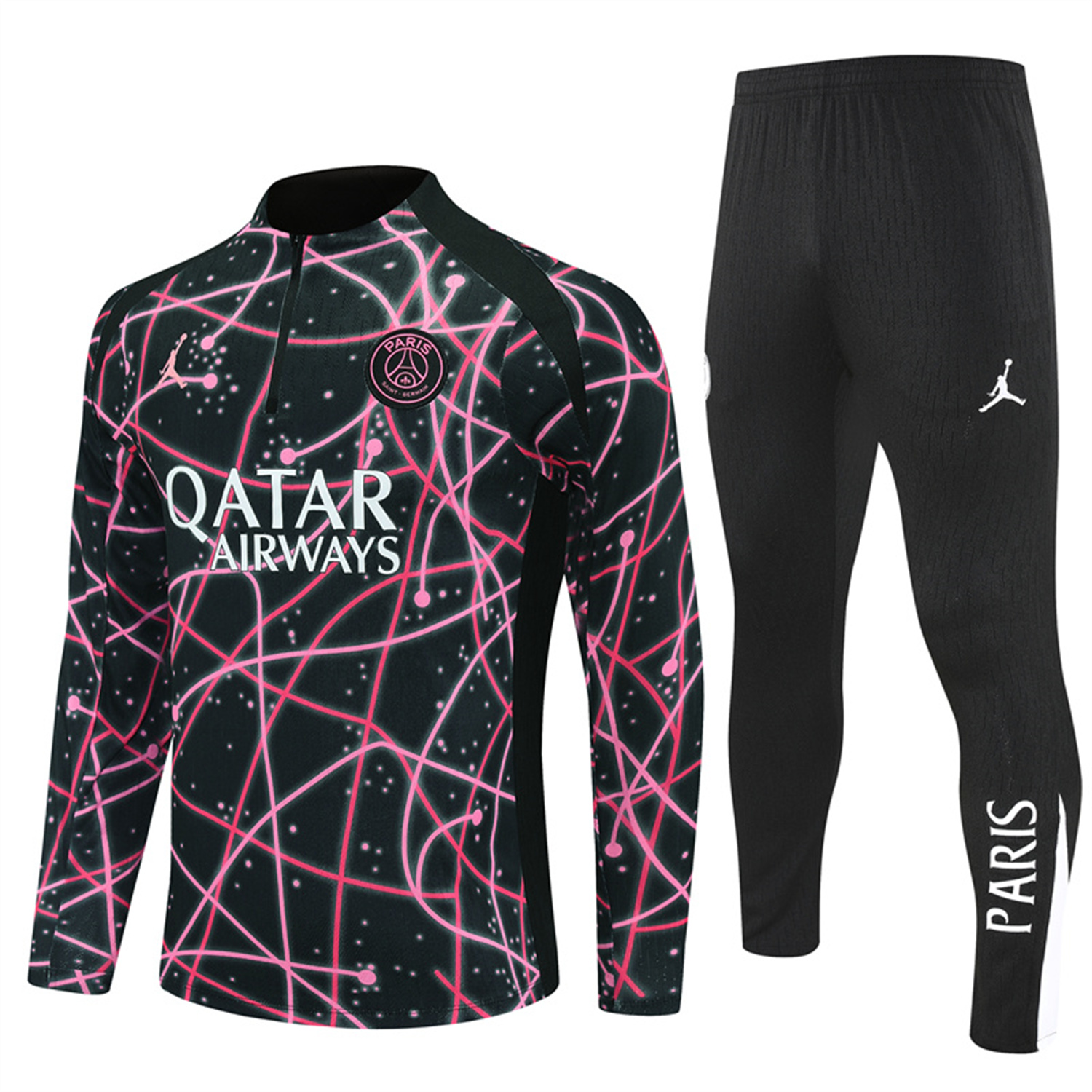 foot-Paris Saint-Germain PSG 25-26 Long Sleeve Training Set - JD Black Pink Top and Black Pants