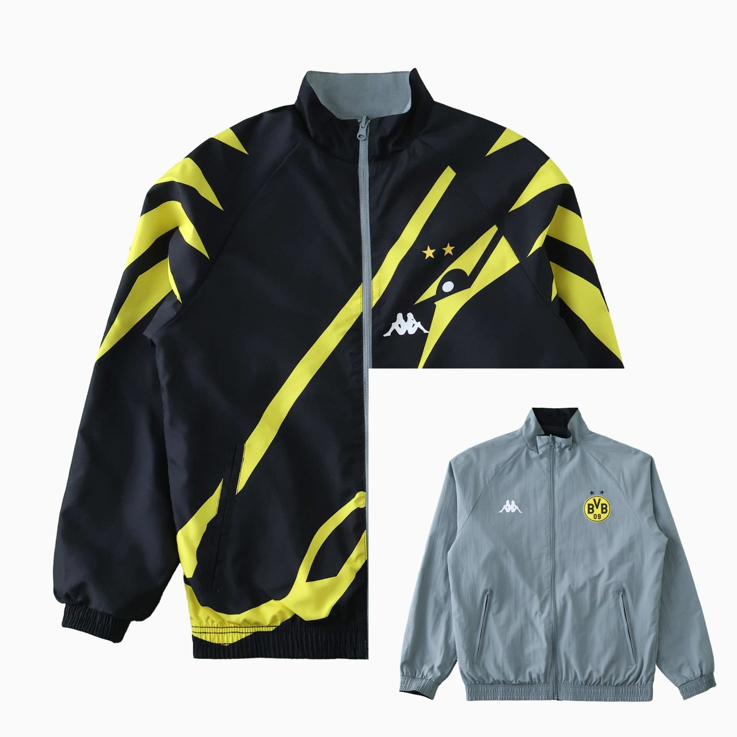 foot-Borussia Dortmund 24-25 Retro Style Double Sided Reversible Windbreaker - Black & Grey