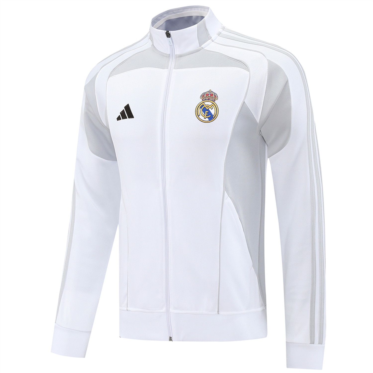 foot-Real Madrid 25-26 Jacket Training Tracksuit - White Jackets & Light Grey Pants