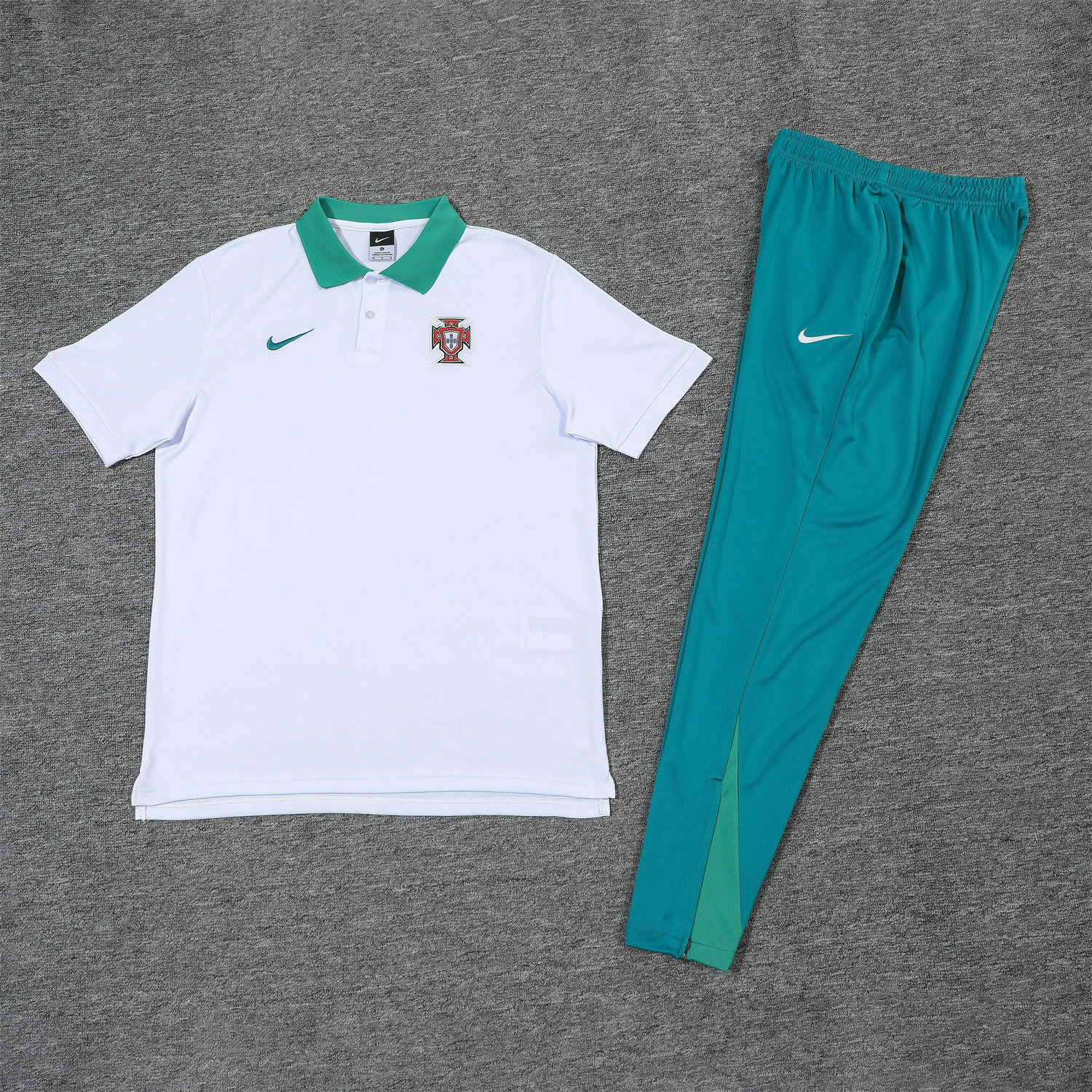 foot-Portugal 25-26 POLO Short-Sleeve Training Set - White Top and Blue Pants