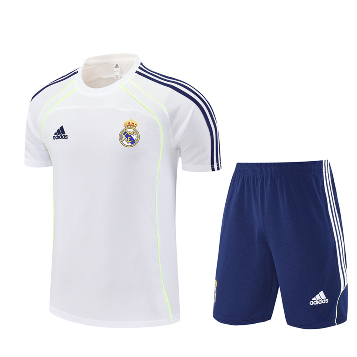 foot-Real Madrid 25-26 Short-Sleeve Training Set - White Urban Purist Style Top and Blue Shorts