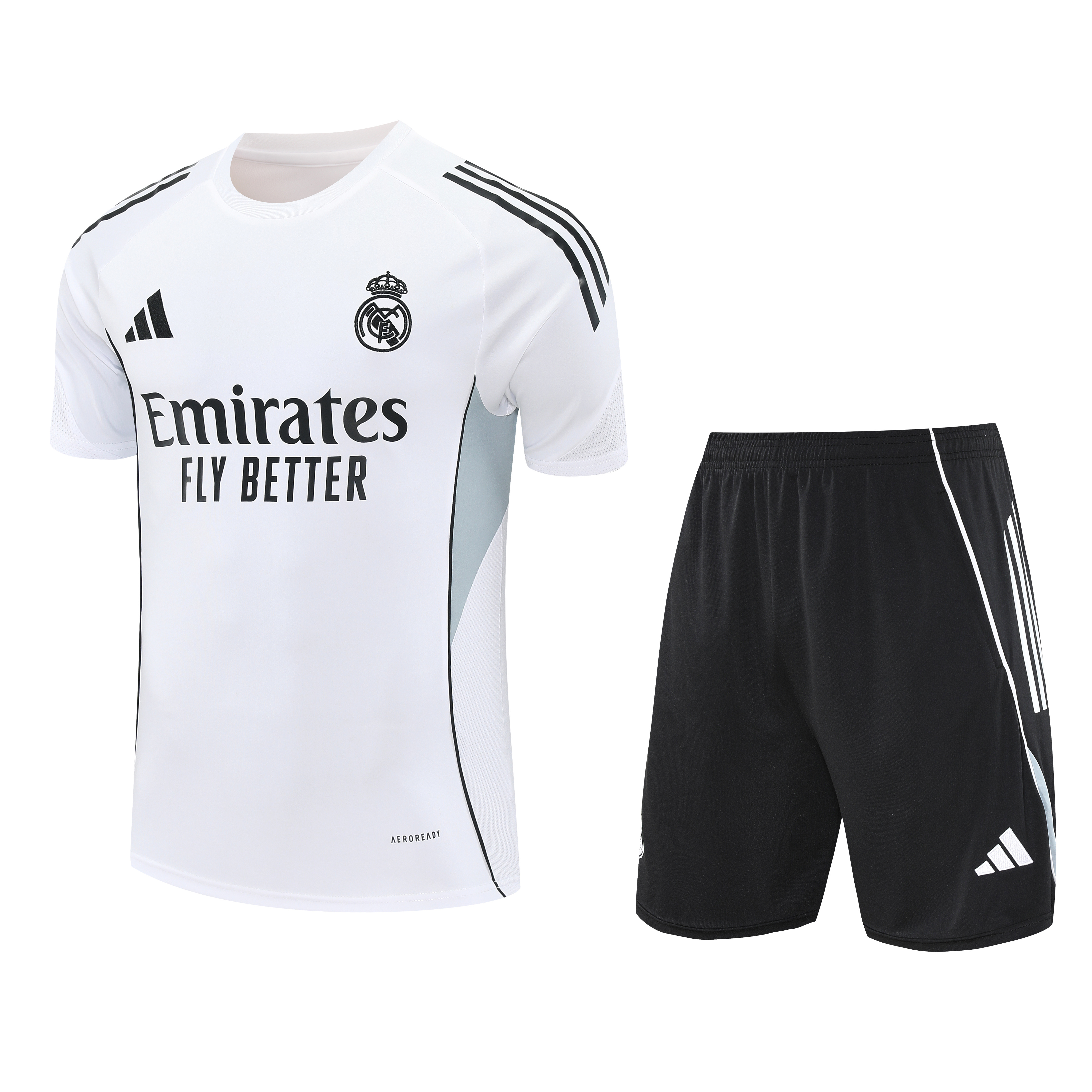 foot-Real Madrid 25-26 Short-Sleeve Training Set - Grey And White Top & Black Shorts