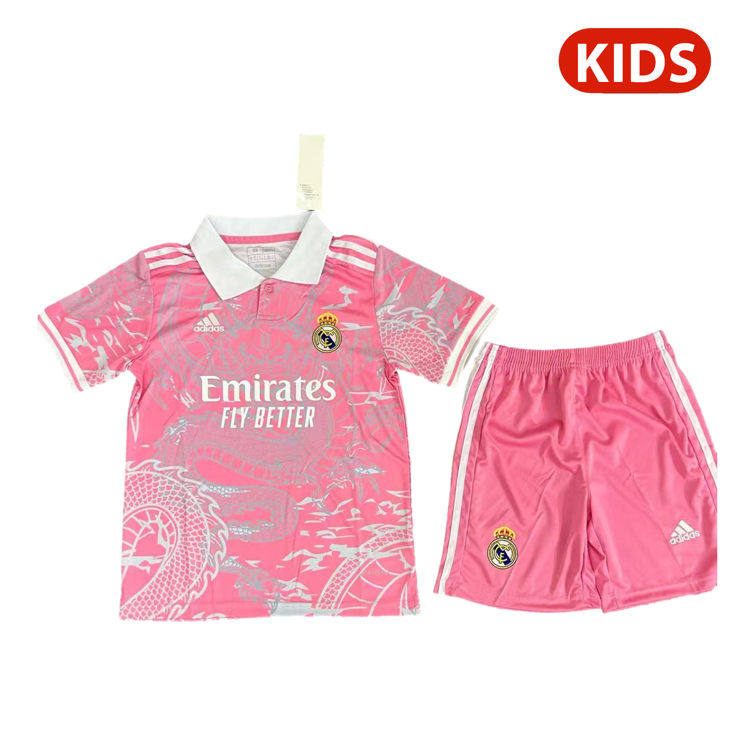 foot-Real Madrid 25-26 White Dragon Pink Special Polo Kids Kit