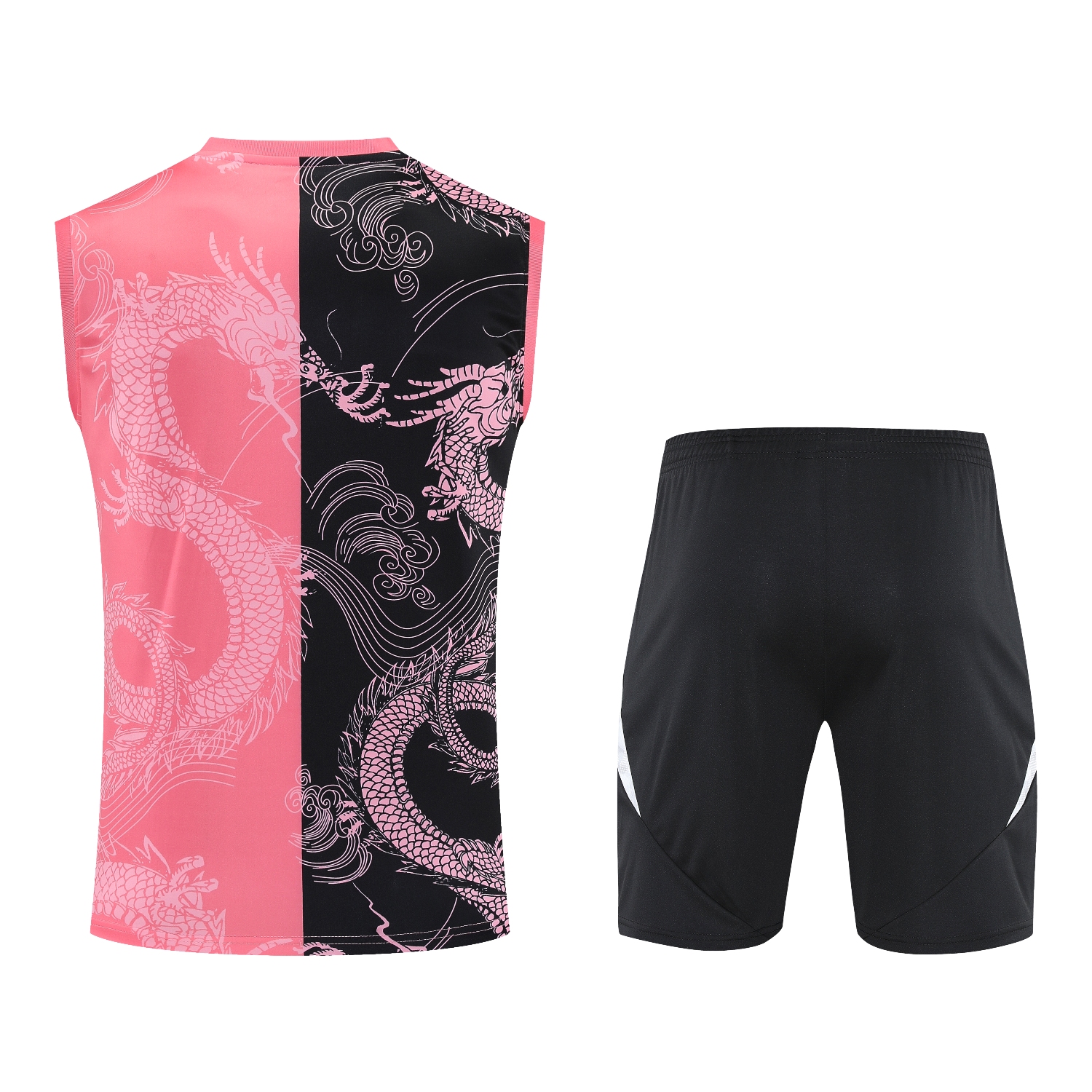 foot-Real Madrid 25-26 Vest Training Set - Pink-Black Dragon Vest & Black-White Shorts