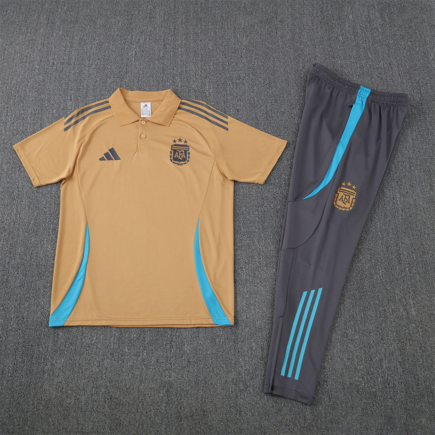 foot-Argentina 25-26 POLO Short-Sleeve Training Set - Light Brown Top and Grey Pants