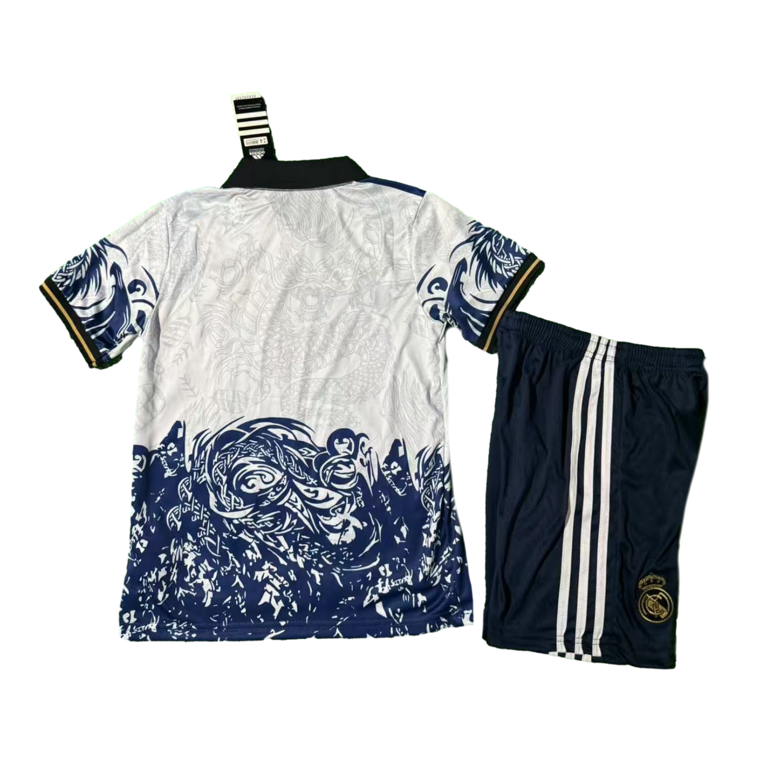 foot-Real Madrid 25-26 Blue Fire Dragon White Special Polo Kids Kit