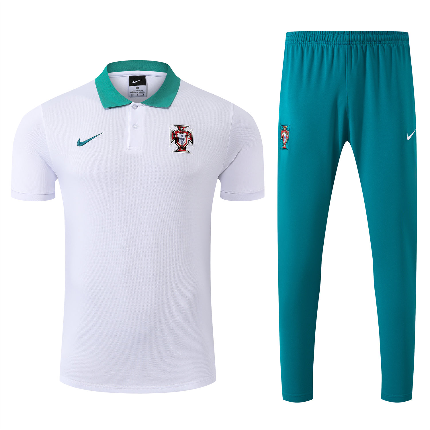 foot-Portugal 25-26 POLO Short-Sleeve Training Set - White Top and Blue Pants