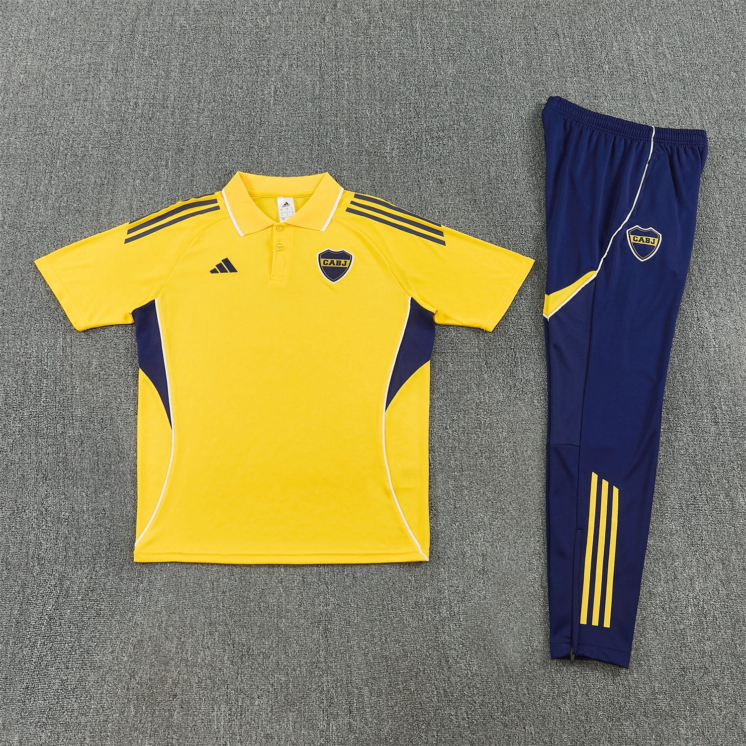 Unitedfootballkit.com | Boca Juniors 25-26 POLO Short-Sleeve Training Set - Yellow Top and Dark Blue Pants -Customize Name, Number and Patch | Worldwide Shipping