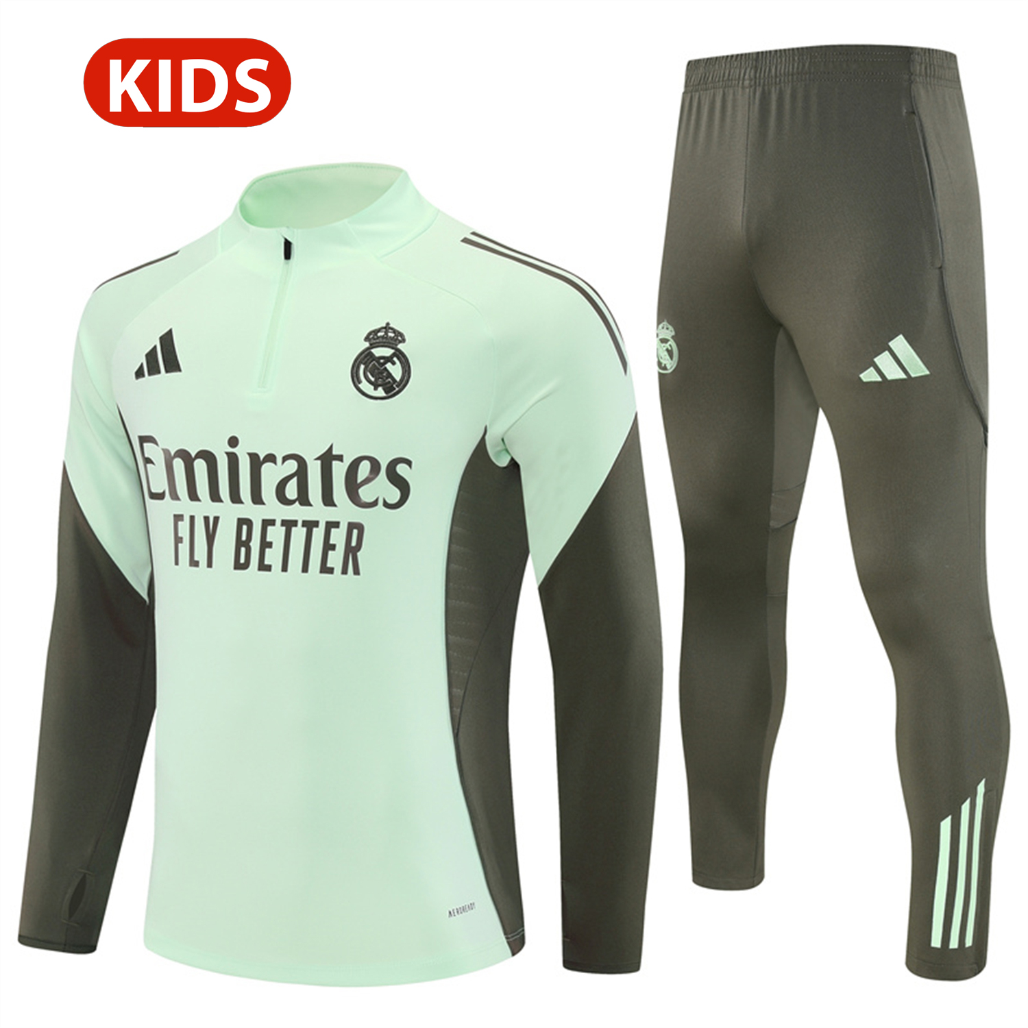 foot-Real Madrid 25-26 Kids Long Sleeve Training Set - Light Green Top & Army Green Pants