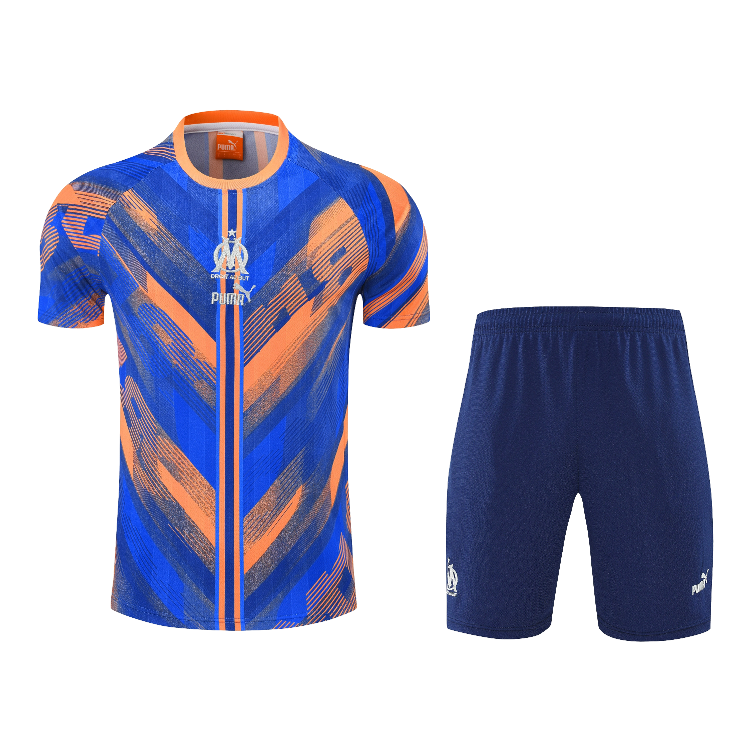 foot-Marseille 25-26 Short-Sleeve Training Set - Blue Orange Top & Blue Shorts