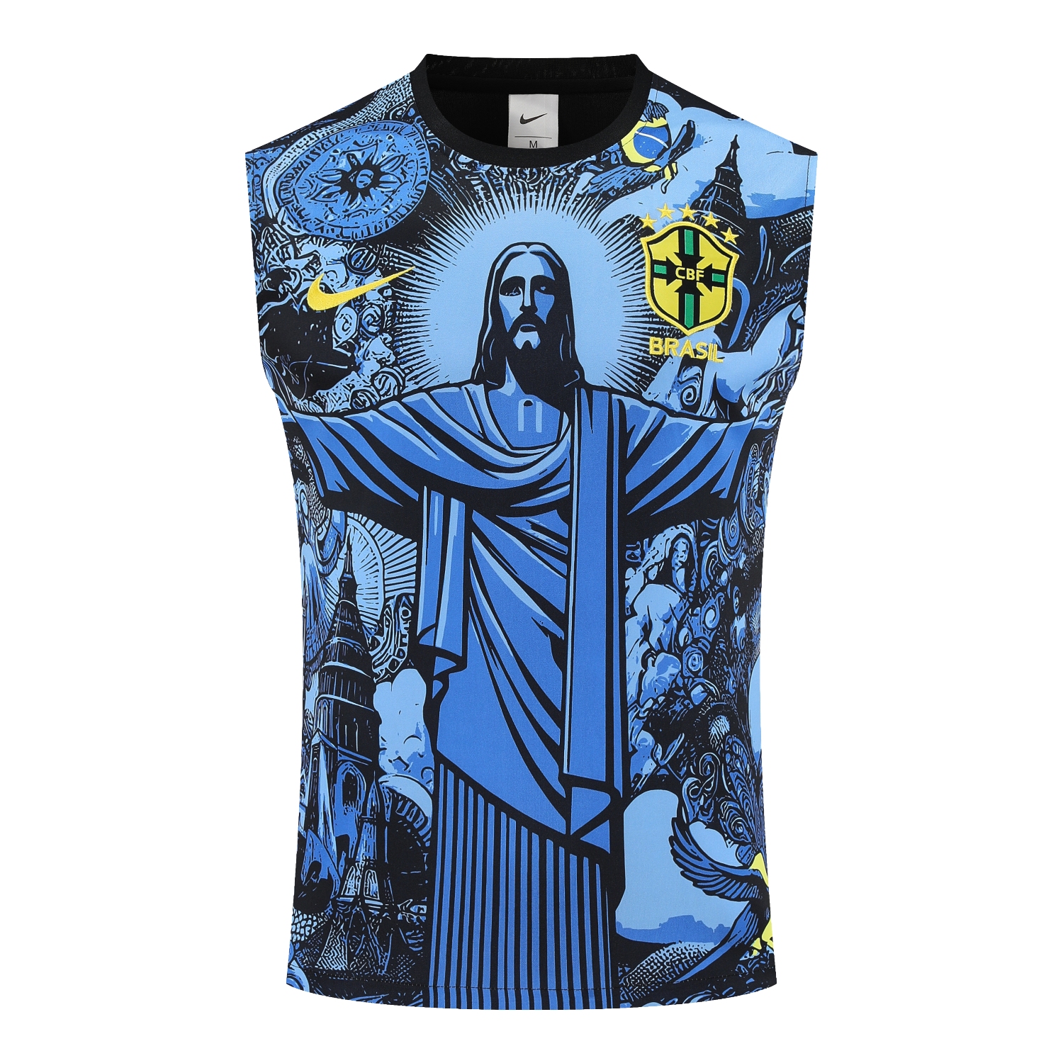 foot-Brazil 25-26 Blue Jesus Statue Vest Training Set - Blue Vest & Black Shorts