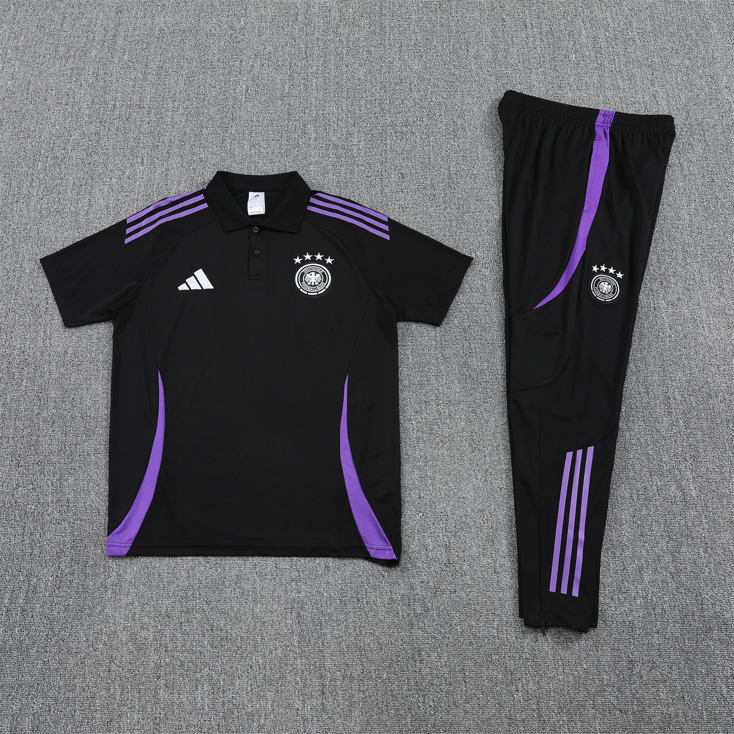 foot-Germany 25-26 POLO Short-Sleeve Training Set - Black Top and Pants