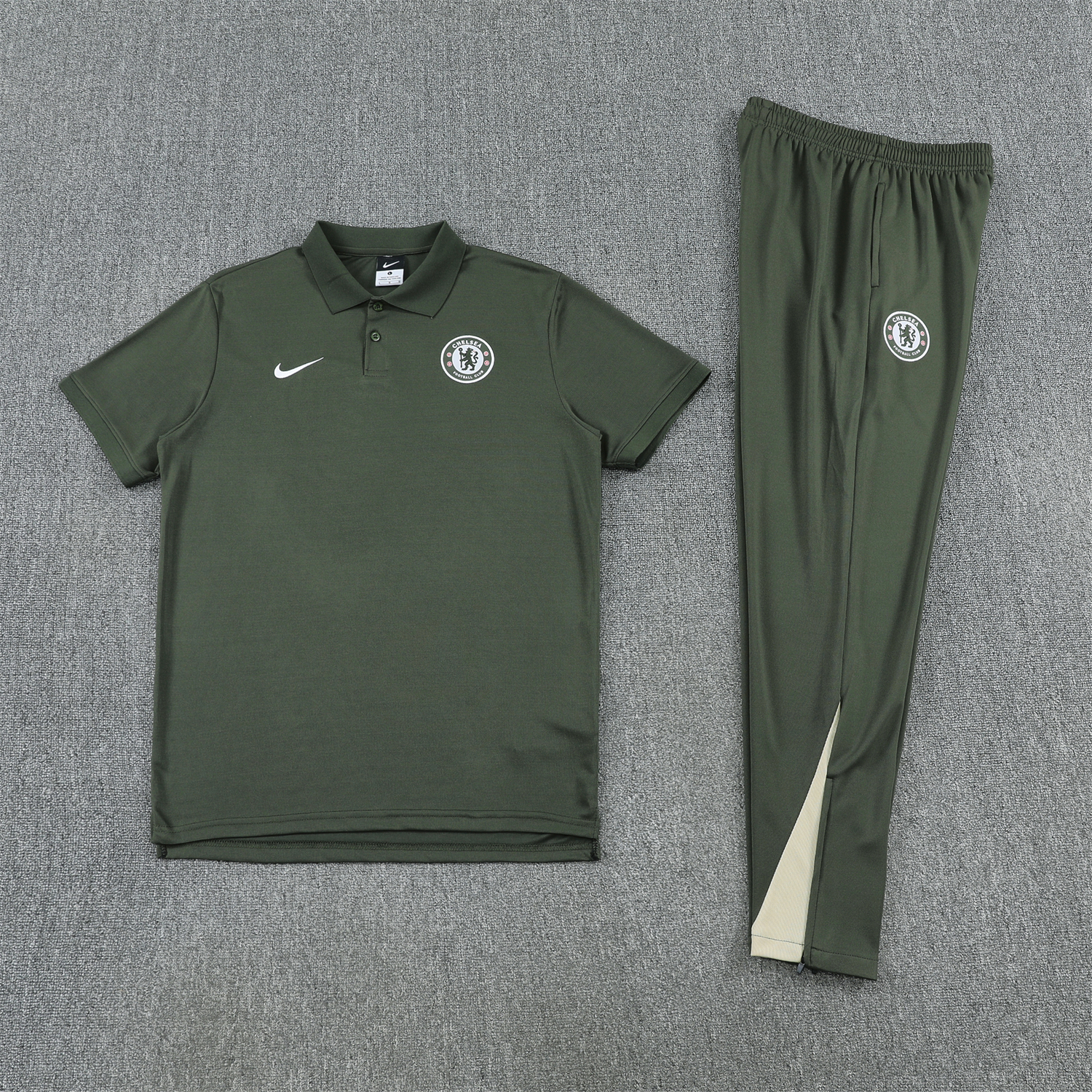 Unitedfootballkit.com | C.H.E.L.S.E.A 25-26 POLO Short-Sleeve Training Set - Dark Green Top and Pants -Customize Name, Number and Patch | Worldwide Shipping