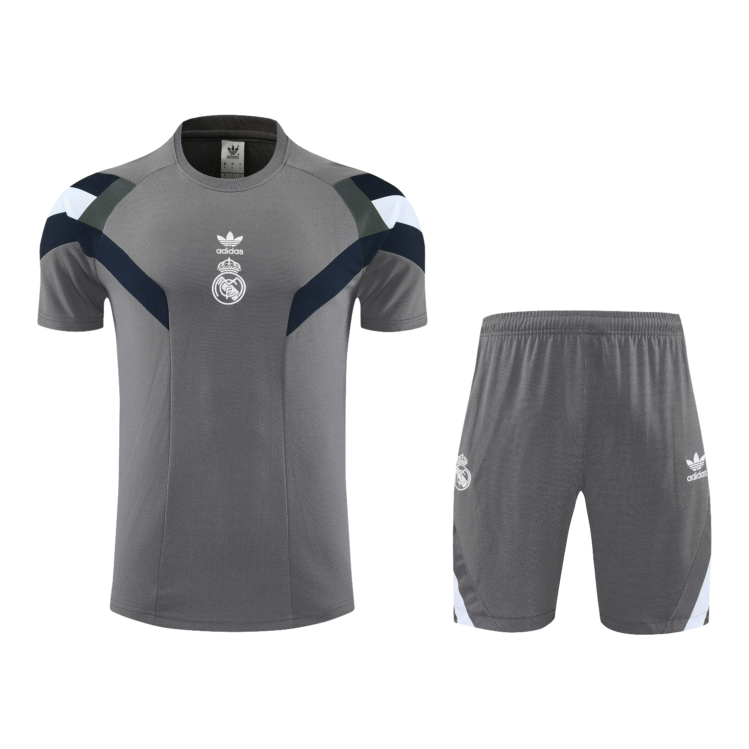 foot-Real Madrid 25-26 Short-Sleeve Training Set With White Logo - Gray Top & Gray Shorts