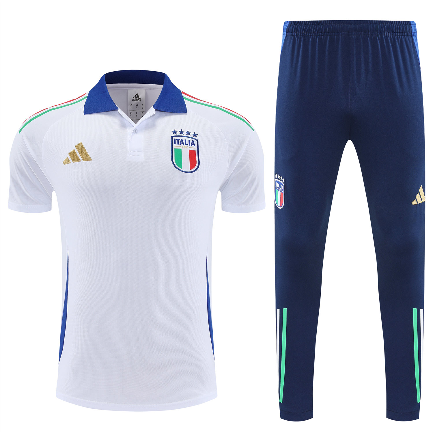 foot-Italy 25-26 POLO Short-Sleeve Training Set - White Top and Deep Blue Pants