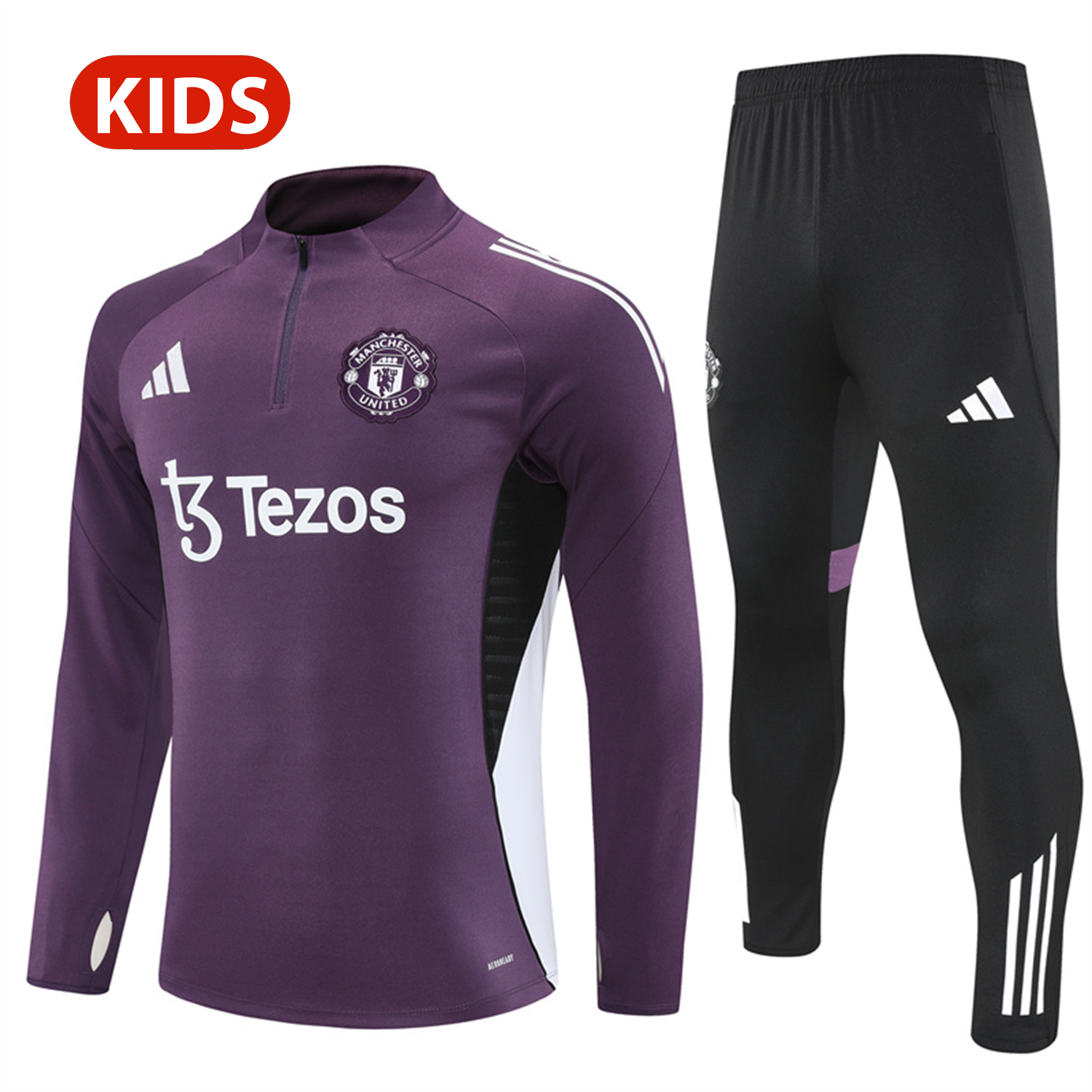foot-Manchester United 25-26 Kid Long Sleeves Training Set - Purple Top & Black Pants