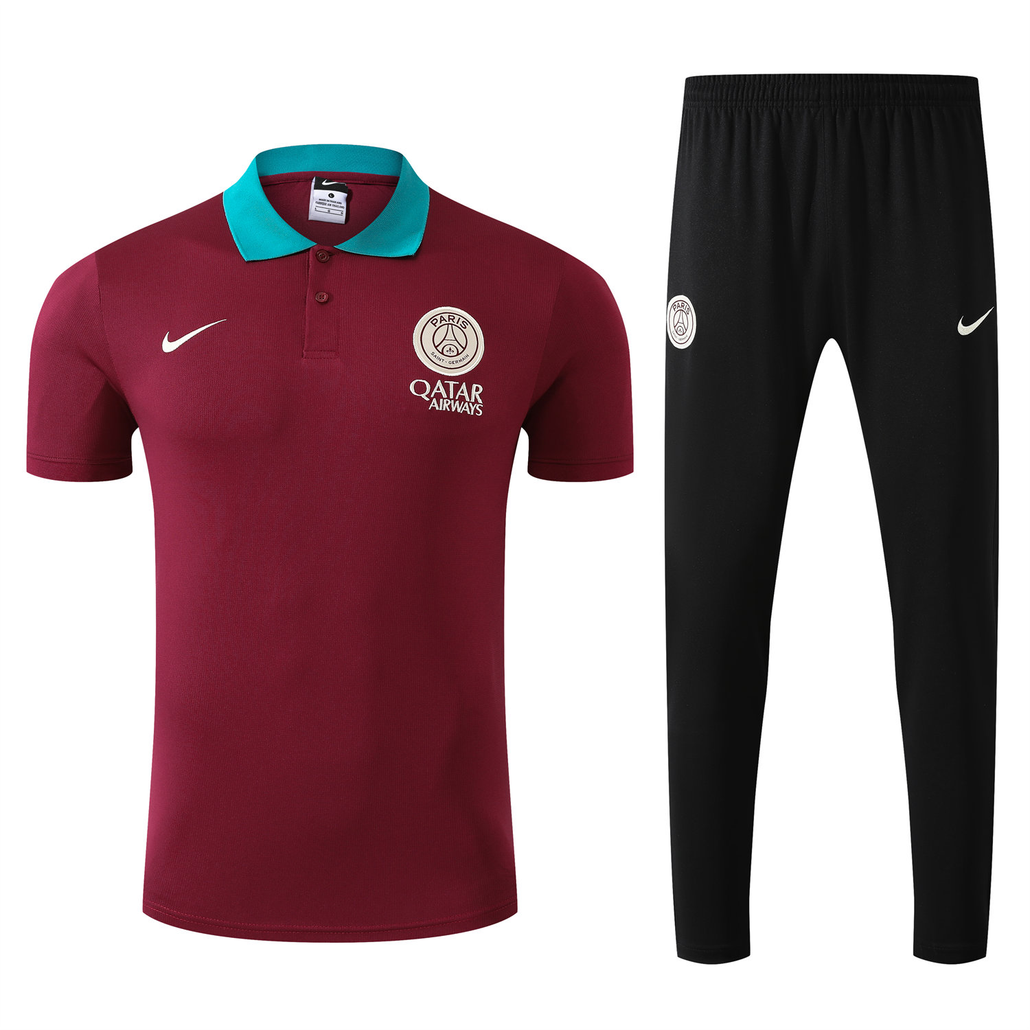foot-Paris Saint-Germain PSG 25-26 POLO Short-Sleeve Training Set - Deep Red Top and Black Pants