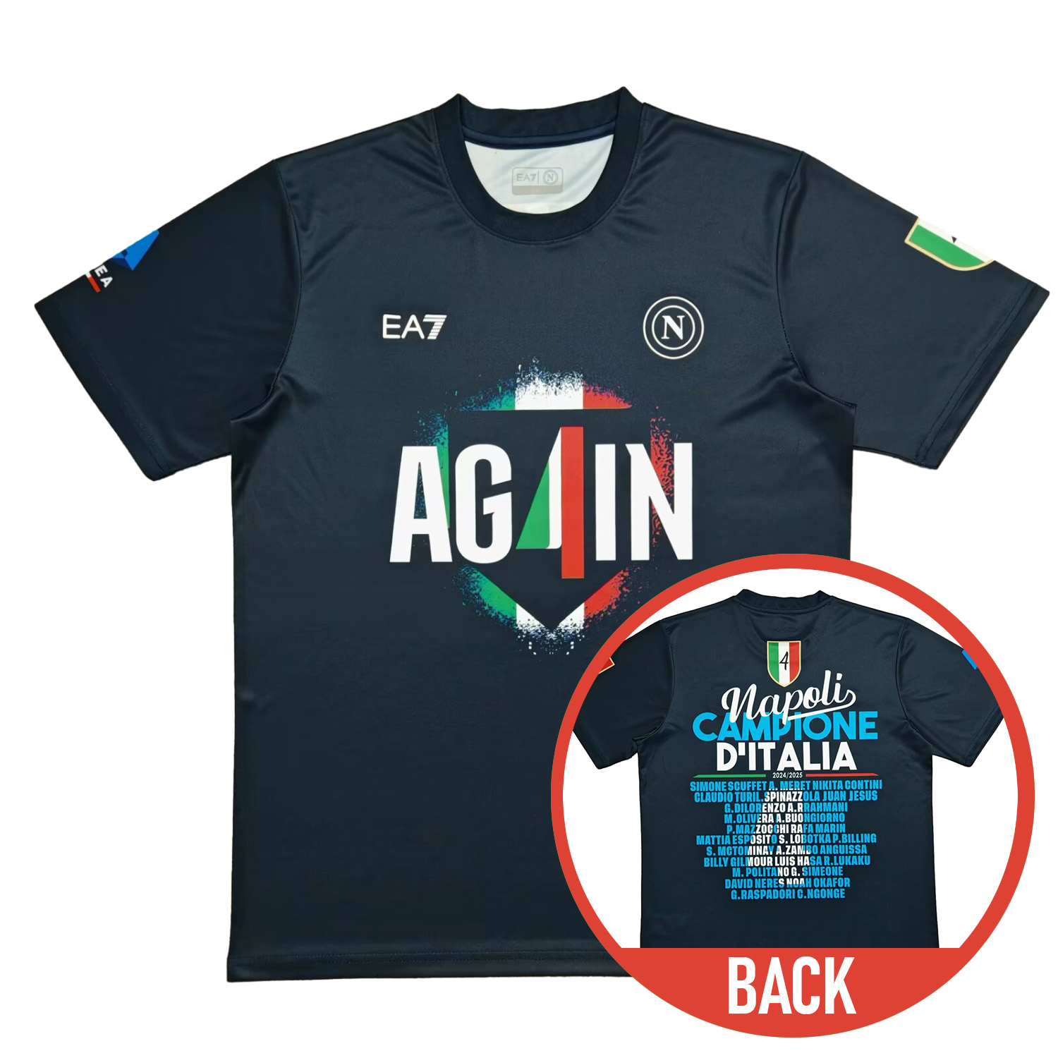 foot-Napoli Four-Time Serie A Champions Commemorative Black T-Shirt With Full Team Squad Back Print