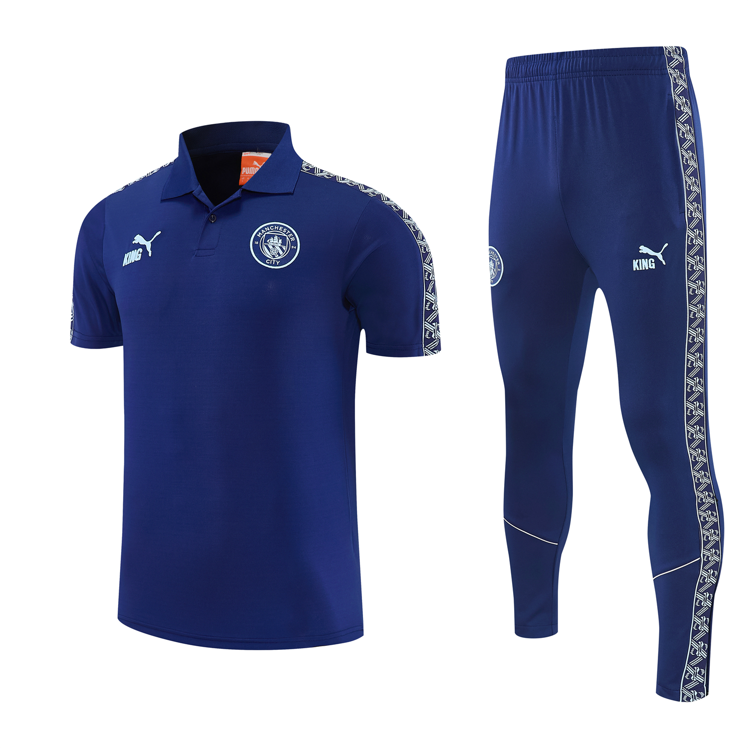 Unitedfootballkit.com | Manchester City 25-26 POLO Short-Sleeve Training Set - Dark Blue Top and Pants -Customize Name, Number and Patch | Worldwide Shipping
