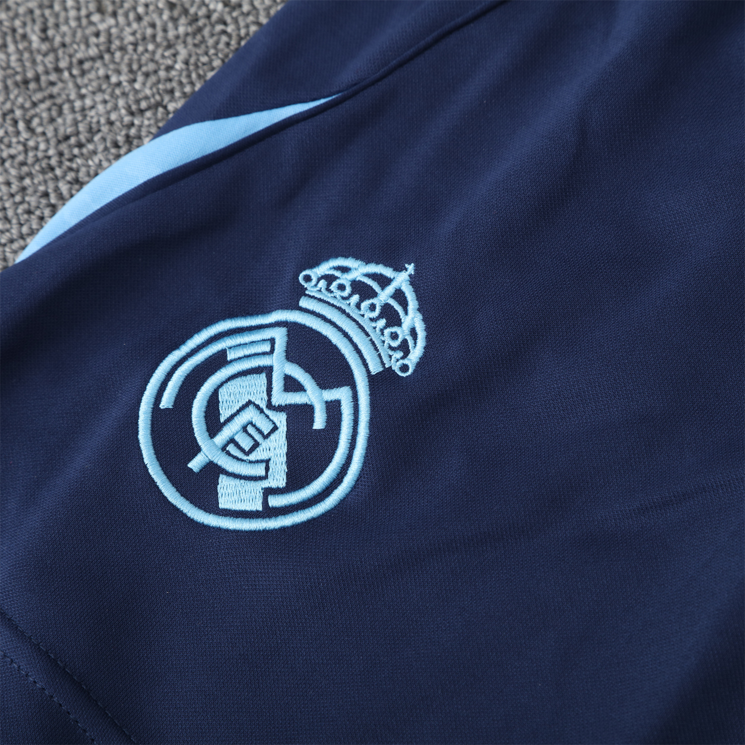 foot-Real Madrid 25-26 Short-Sleeve Training Set - Blue Water Pattern Top & Deep Blue Shorts