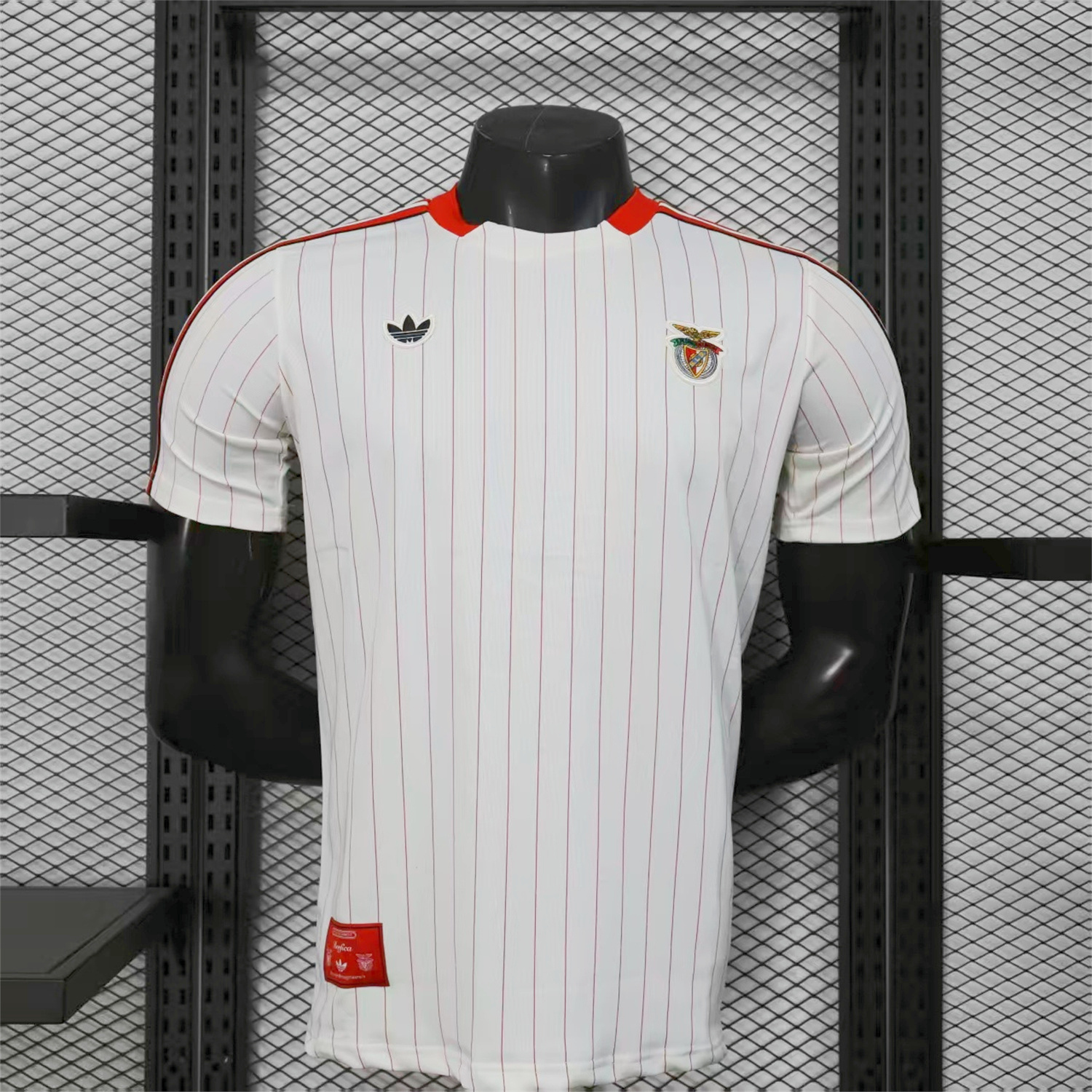 foot-Benfica 25-26 Trefoil Red Lines White Travel Jersey - Player Version