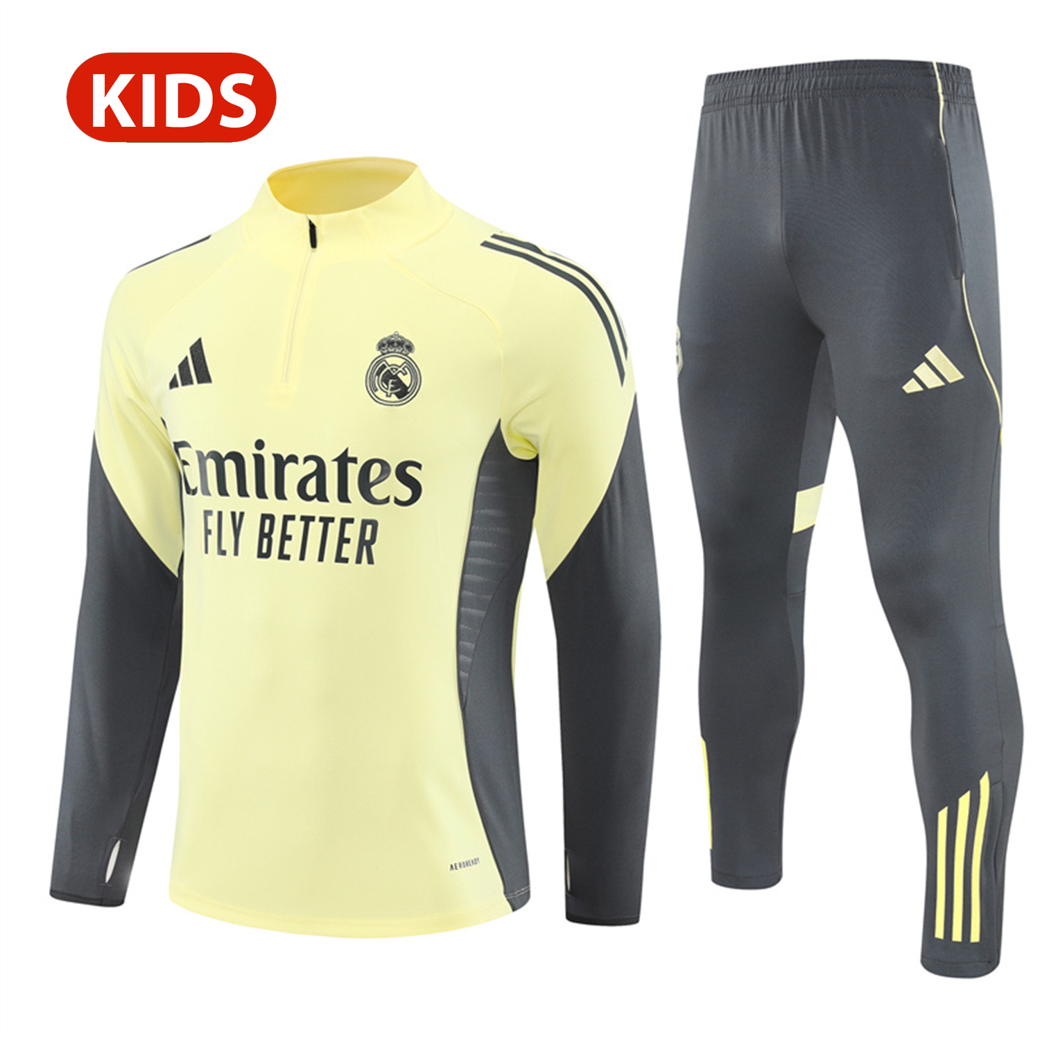 foot-Real Madrid 25-26 Kid Long Sleeves Training Set - Yellow Top & Gray Pants