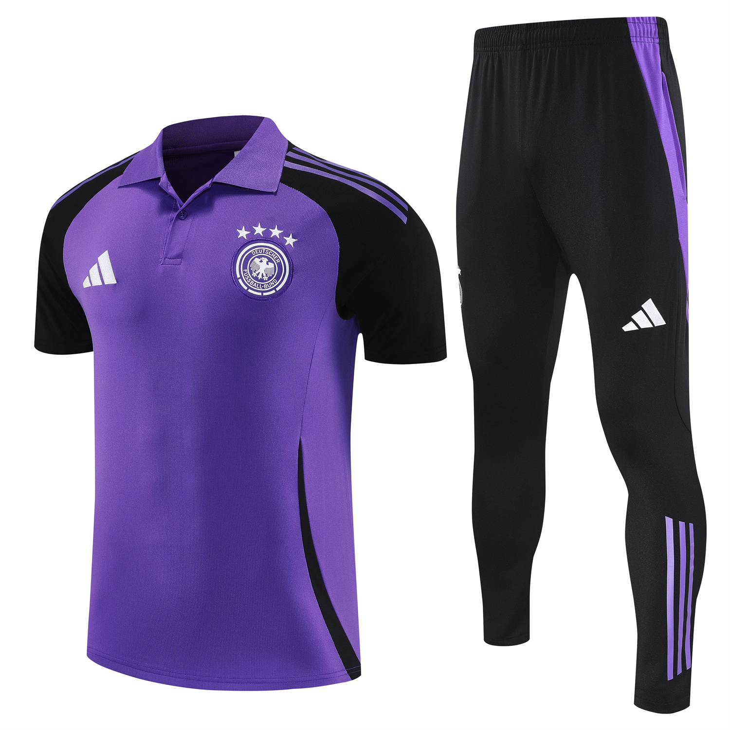 foot-Germany 25-26 POLO Short-Sleeve Training Set - Purple Top Black Pants
