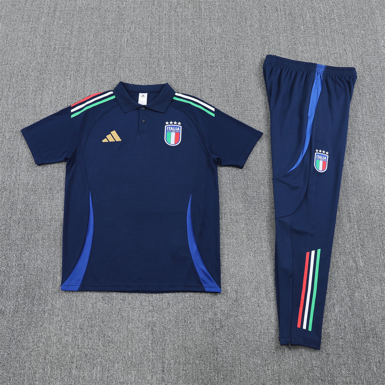 foot-Italy 25-26 POLO Short-Sleeve Training Set - Deep Blue Top and Pants