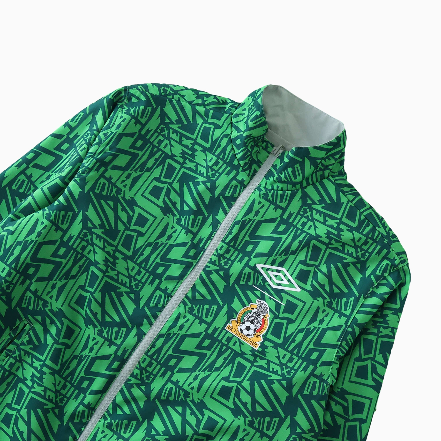 foot-Retro Mexico 1994 Retro Style Double Sided Reversible Windbreaker - Green & Grey