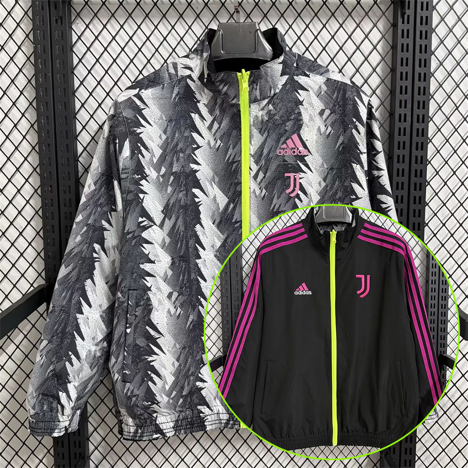 Unitedfootballkit.com | Juventus 25-26 Double Sided Reversible Windbreaker - Black & Grey -Customize Name, Number and Patch | Worldwide Shipping