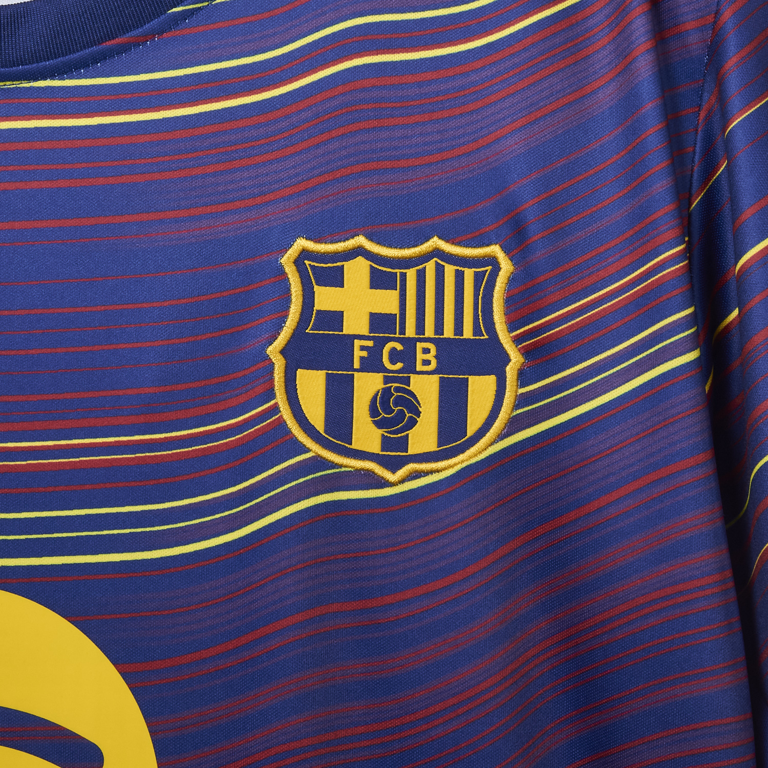 foot-Barcelona 25-26 Deep Blue Pre-Match Training Jersey with Colorful Lines - Fans Version