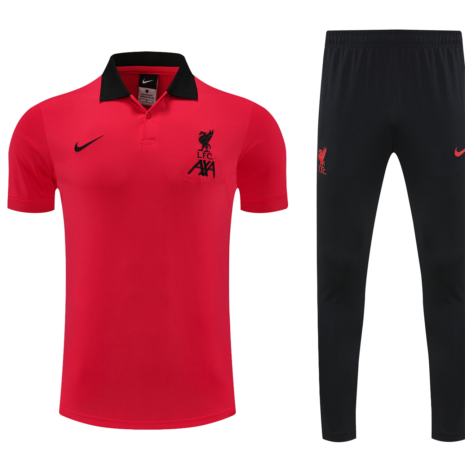 foot-Liver.pool 25-26 POLO Short-Sleeve Training Set - Red Top and Black Pants