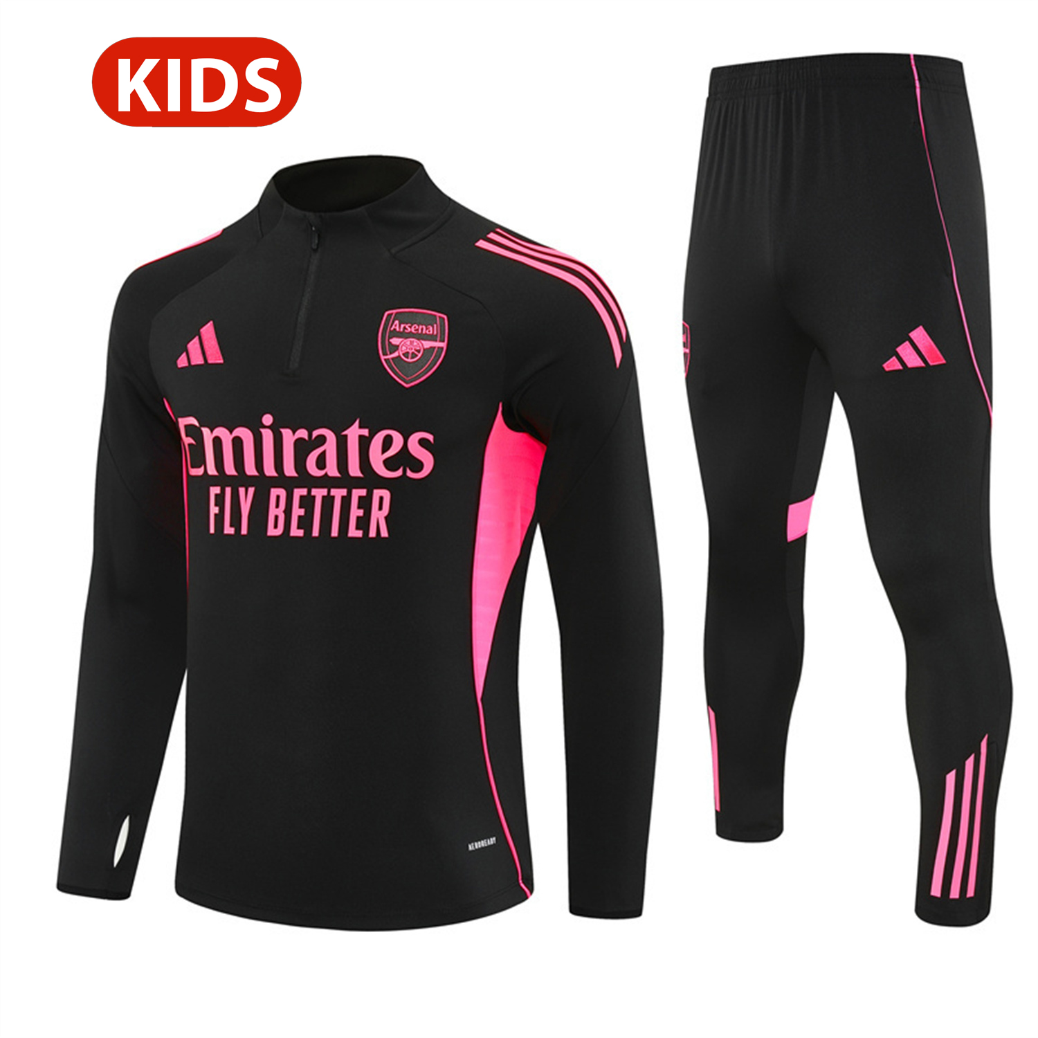 foot-Arsenal 25-26 Kids Long Sleeve Training Set - Pink Logo Balck Top & Black Pants