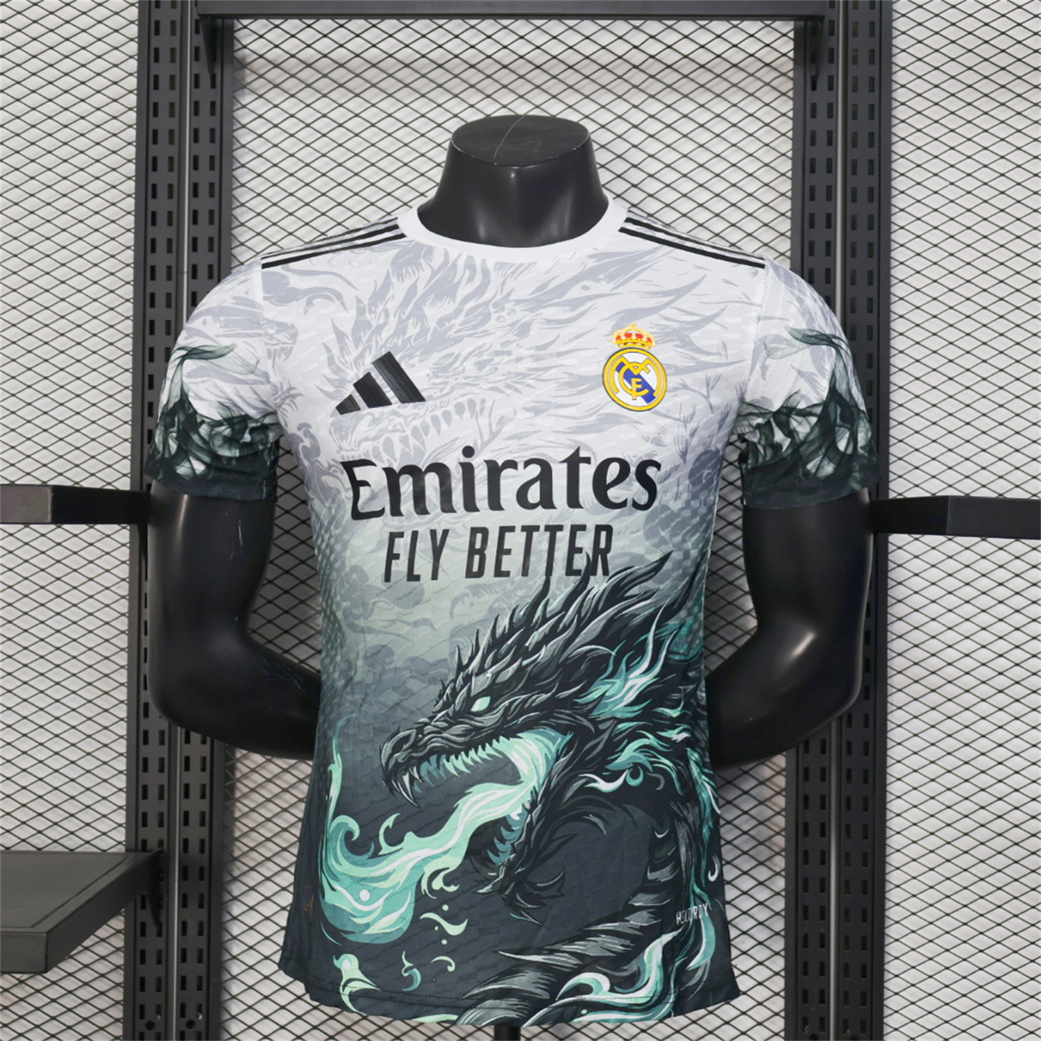 foot-Real Madrid 25-26 Black Green Dragon Soars White Jersey - Player Version
