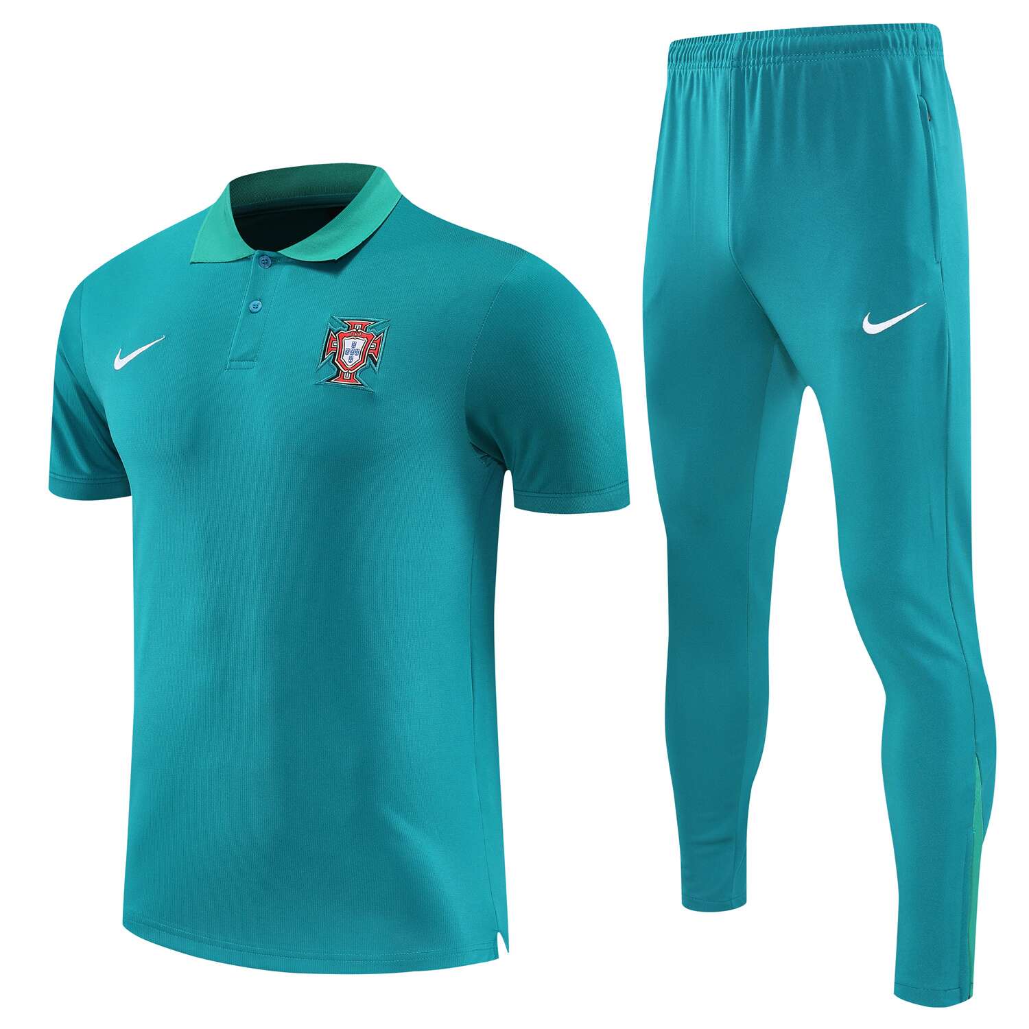 foot-Portugal 25-26 POLO Short-Sleeve Training Set - Blue Green Top and Pants
