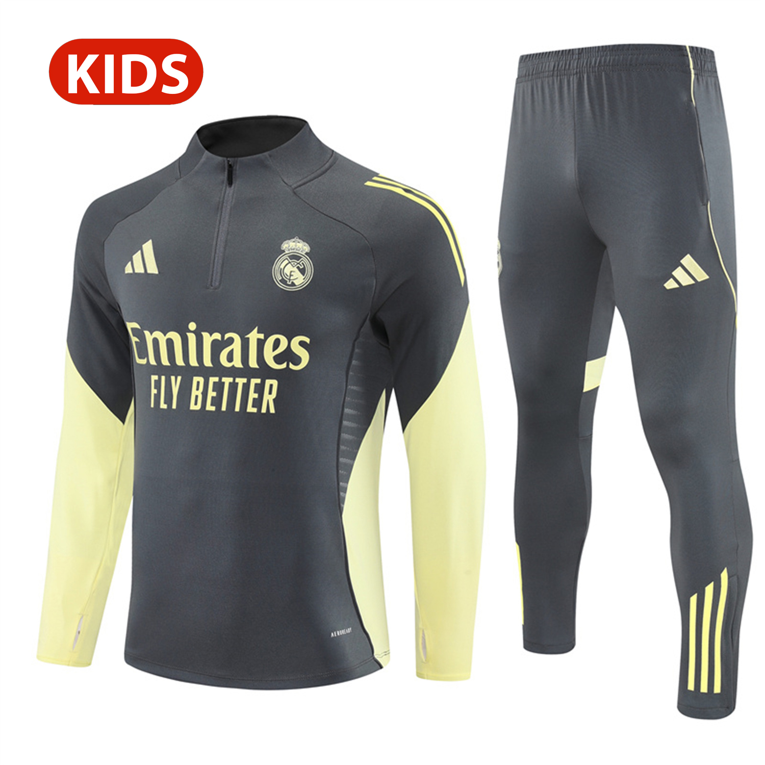 foot-Real Madrid 25-26 Kid Long Sleeves Training Set - Gray Top & Gray Pants
