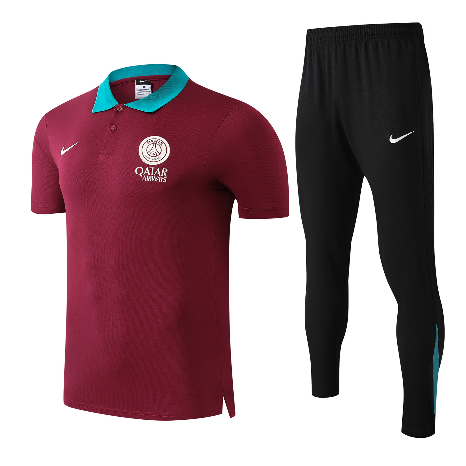 foot-Paris Saint-Germain PSG 25-26 POLO Short-Sleeve Training Set - Deep Red Top and Black Pants
