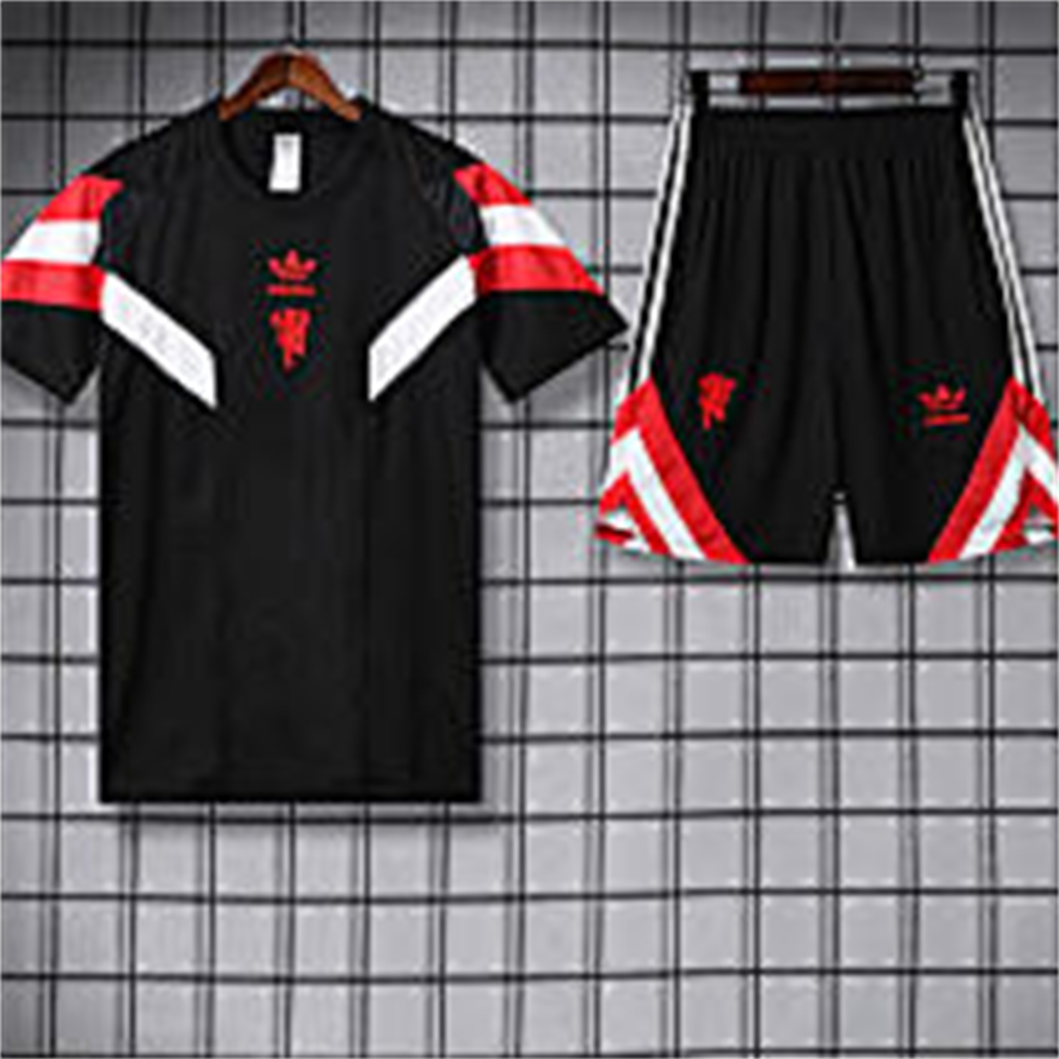 foot-Manchester United 25-26 Short-Sleeve Training Set - Red Devil Black Top & Black Shorts