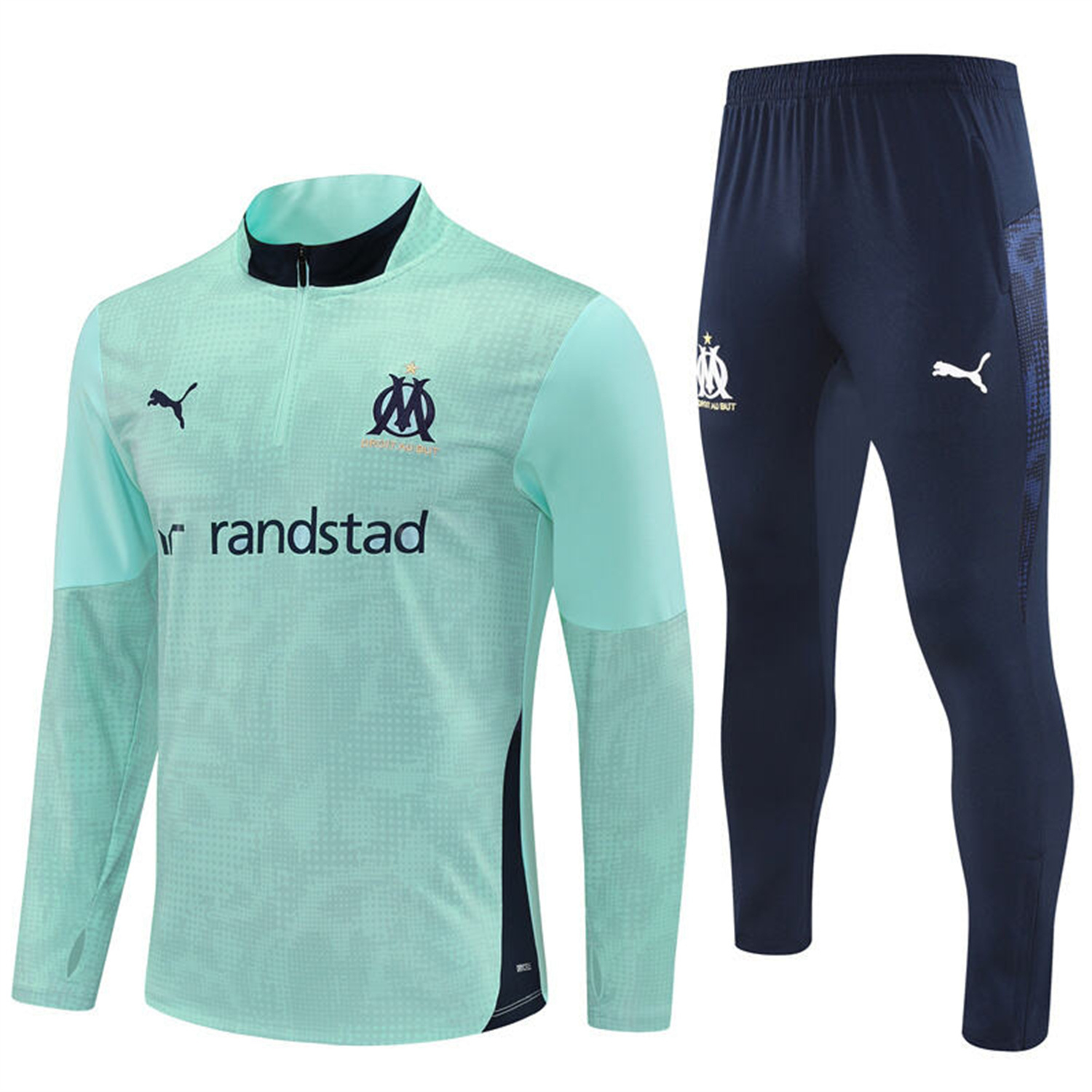 foot-Marseille 25-26 Long Sleeve Training Set - Nattierblue Top & Deep Blue Pants